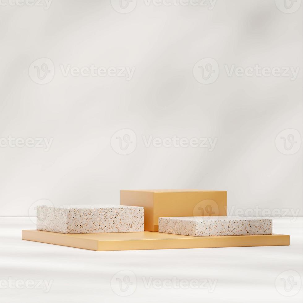 3D-Rendering-Mockup-Vorlage aus gelbem und Terrazzo-Textur-Podium im Quadrat mit Sonnenschatten foto