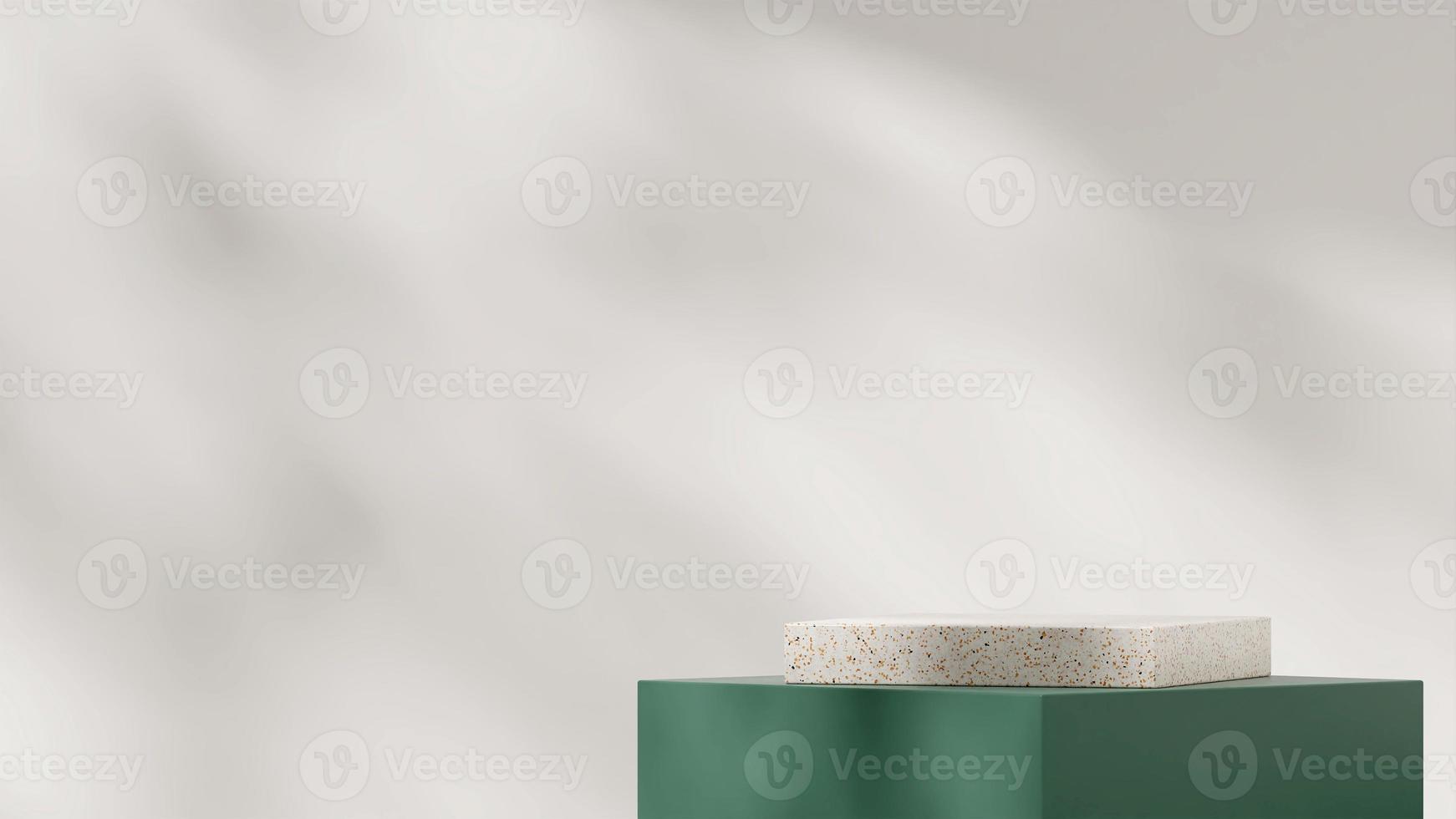 Minimale 3D-Rendering-Vorlage aus Terrazzo und grünem Podium in Landschaft mit weißem Hintergrund foto