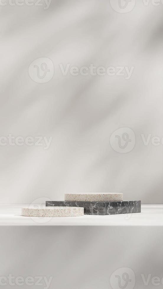 3D-Rendering-Mockup-Vorlage aus Marmor und Terrazzo-Textur Podium im Hochformat mit Schatten an der Wand foto