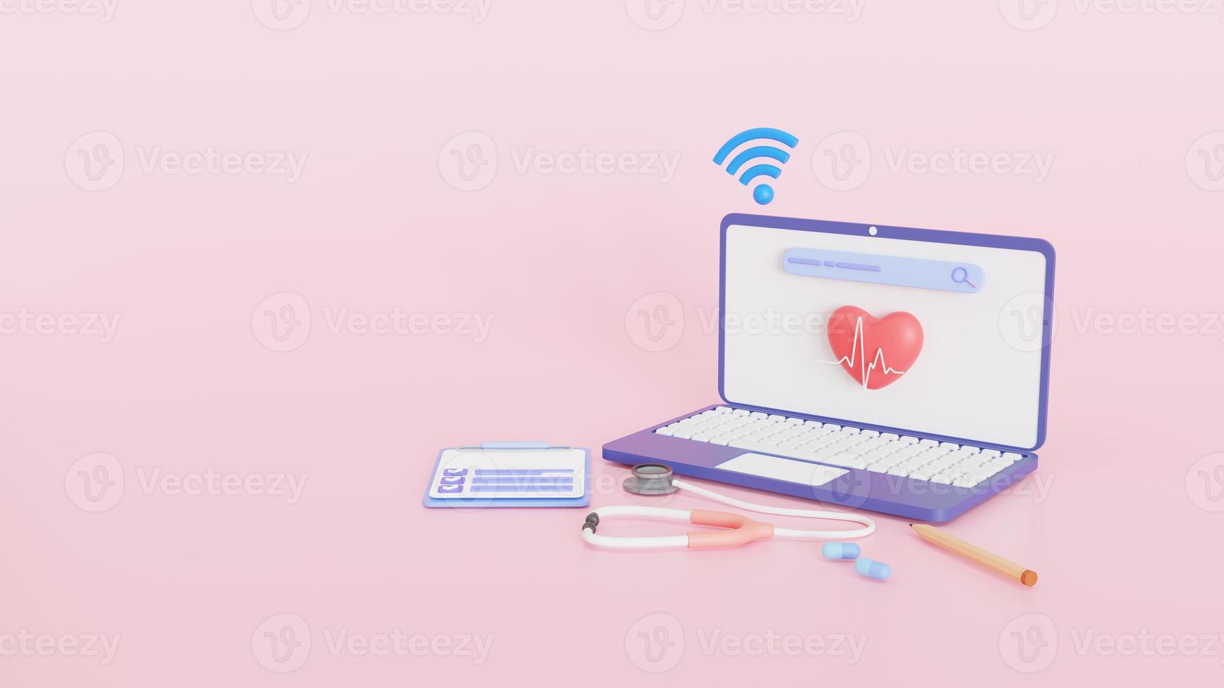 icon medizinische online-checkliste, präventionstest für kardiovaskuläre erkrankungen, herzdiagnostik, elektrokardiographie-service, ekg-verfahren, 3d-illustration foto