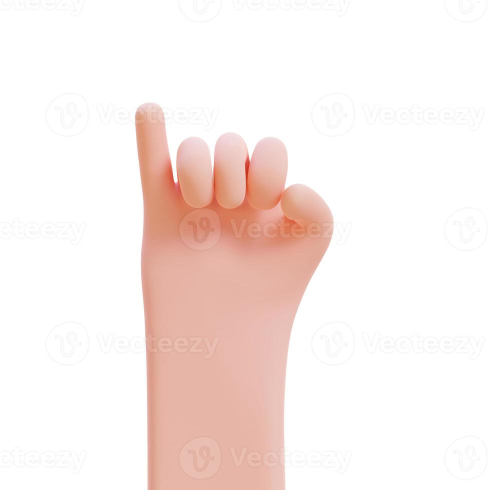 Cartoon-Hände. erhobene Hände zum Fingerzählen. 3D-Darstellung mit Beschneidungspfad. foto
