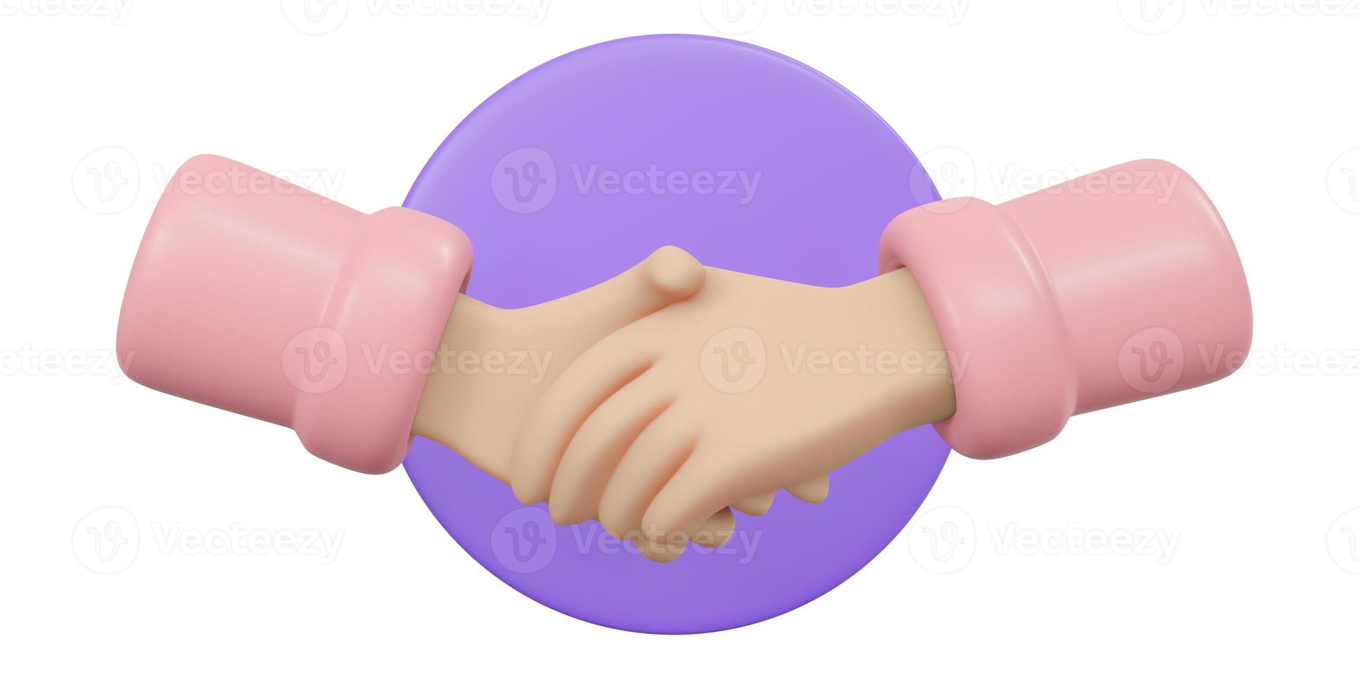 3D-Rendering des Handshake-Zeichenisolats auf weißem Hintergrund. 3D-Darstellung im Cartoon-Stil. foto