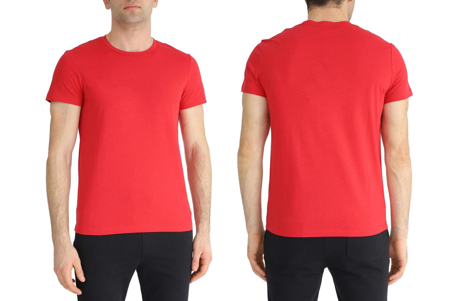 rotes t-shirt auf zwei seiten auf einem weißen isolierten hintergrund, kopierraum foto