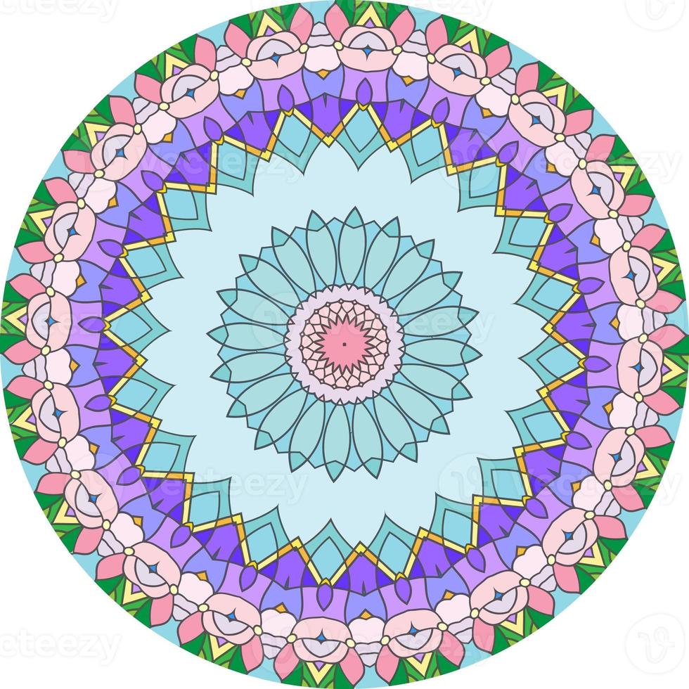 luxuriöse dekorative farbenfrohe Mandala-Design ungewöhnliche Blütenform. orientalisch . Anti-Stress-Therapiemuster. Designelemente weben foto