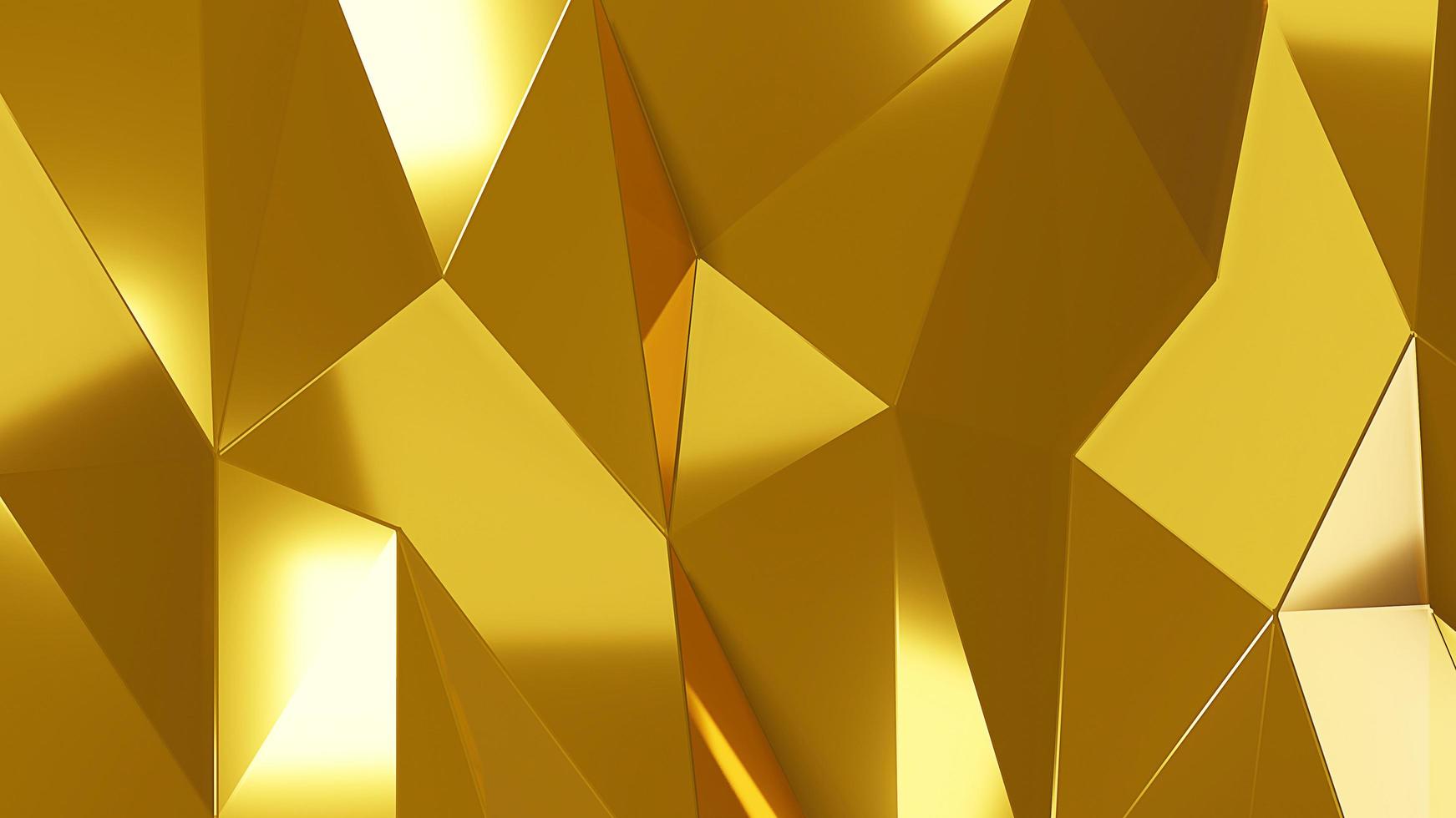 Goldkristall abstrakter Mosaikhintergrund. geometrische Illustration im Origami-Stil mit Farbverlauf. brandneues Design. 3D-Rendering. foto