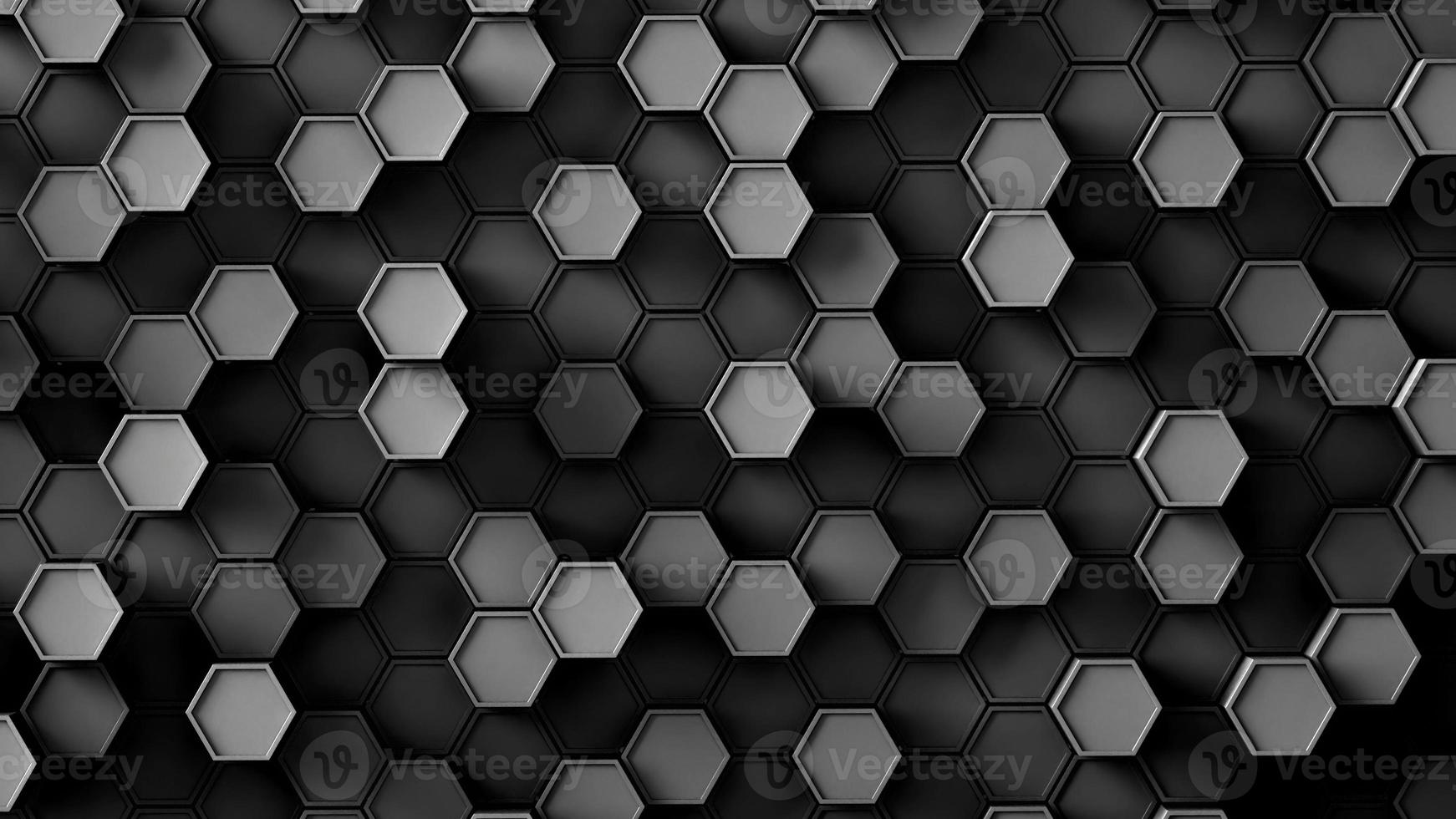 schwarz-weißer Hexagon-Desktop-Hintergrund, isometrische Muster-Infografiken, 3D-Illustration. foto