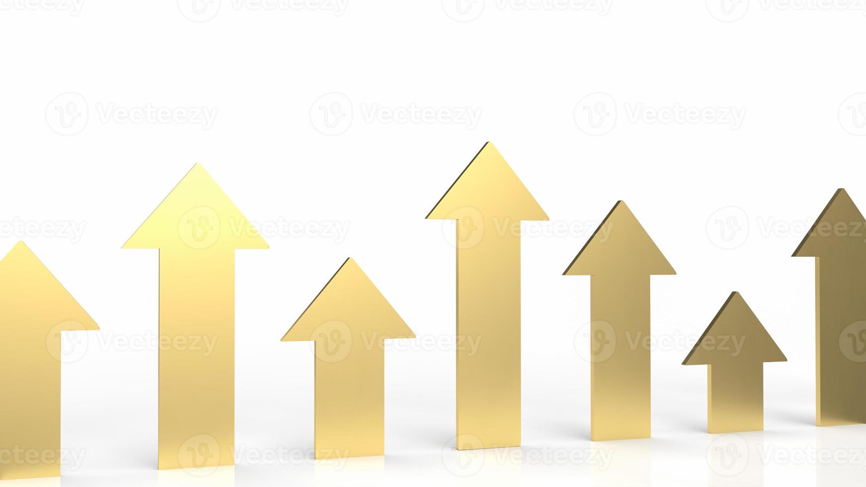 Goldpfeil nach oben auf weißem Hintergrund für 3D-Rendering des Geschäftskonzepts foto