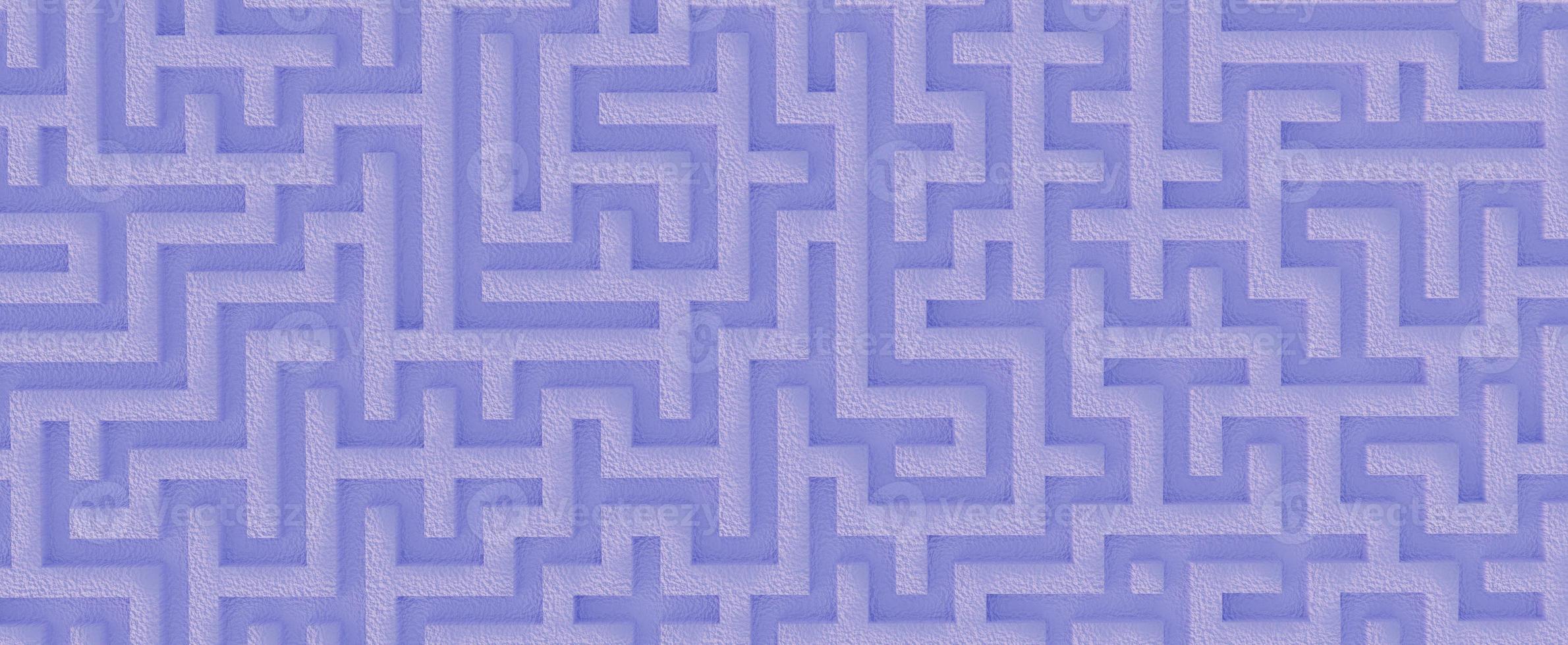 gewundenes Steinlabyrinth. blaues leeres Puzzle mit 3D-Rendering, weißem Sand und geometrischen Puzzles. Strategie der Wahl und Lösung komplizierter Probleme im Leben foto