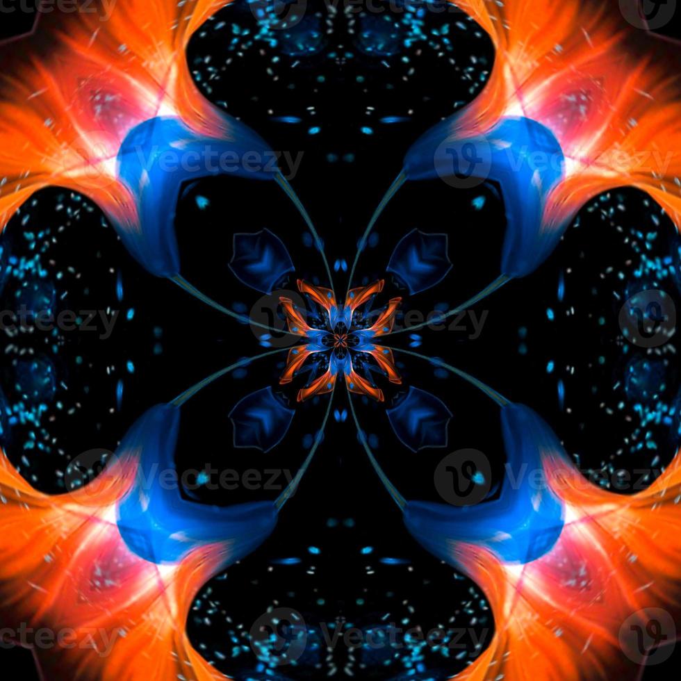 Blumencollagen-Beschaffenheitsmuster der abstrakten digitalen Kunst einsames blaues orange mit einzigartiger Form und Entwurf foto