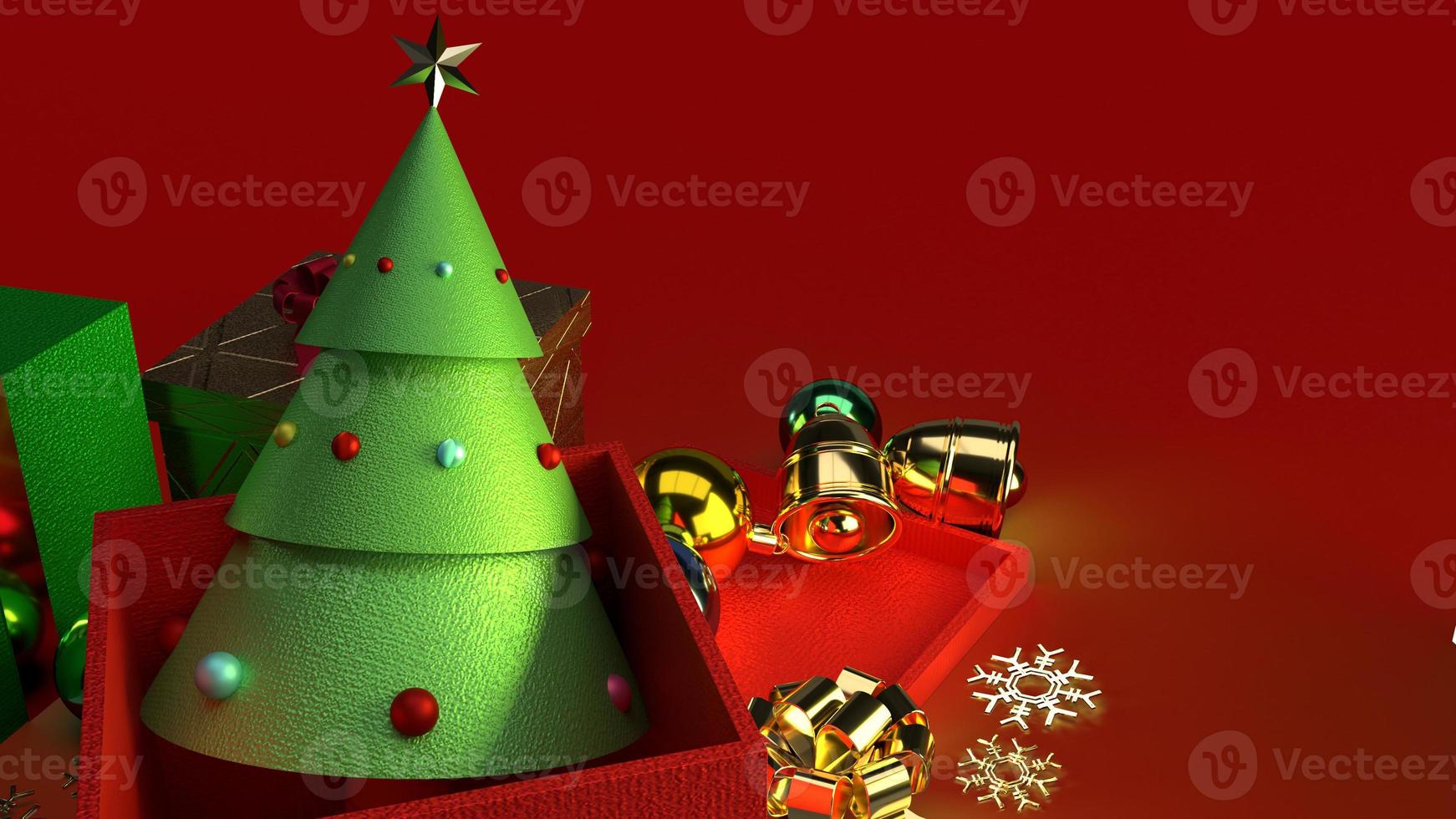 weihnachtsbaum in geschenkbox 3d-rendering für weihnachtsinhalte. foto