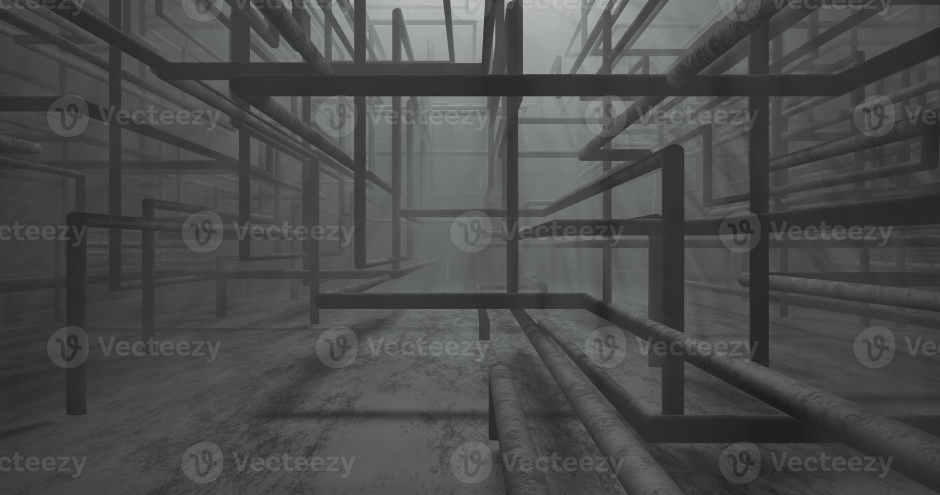 abstrakter hintergrund mit rohrmuster in schwarz und nebligen strahlen in grau, 3d-rendering und 4k-größe foto
