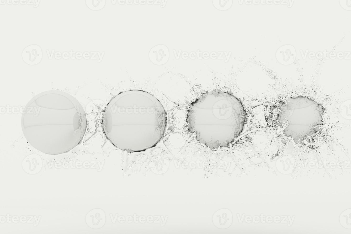 abstraktes schwarzes wasserballspritzen lokalisiert auf gelbem hintergrund. 3D-Rendering foto