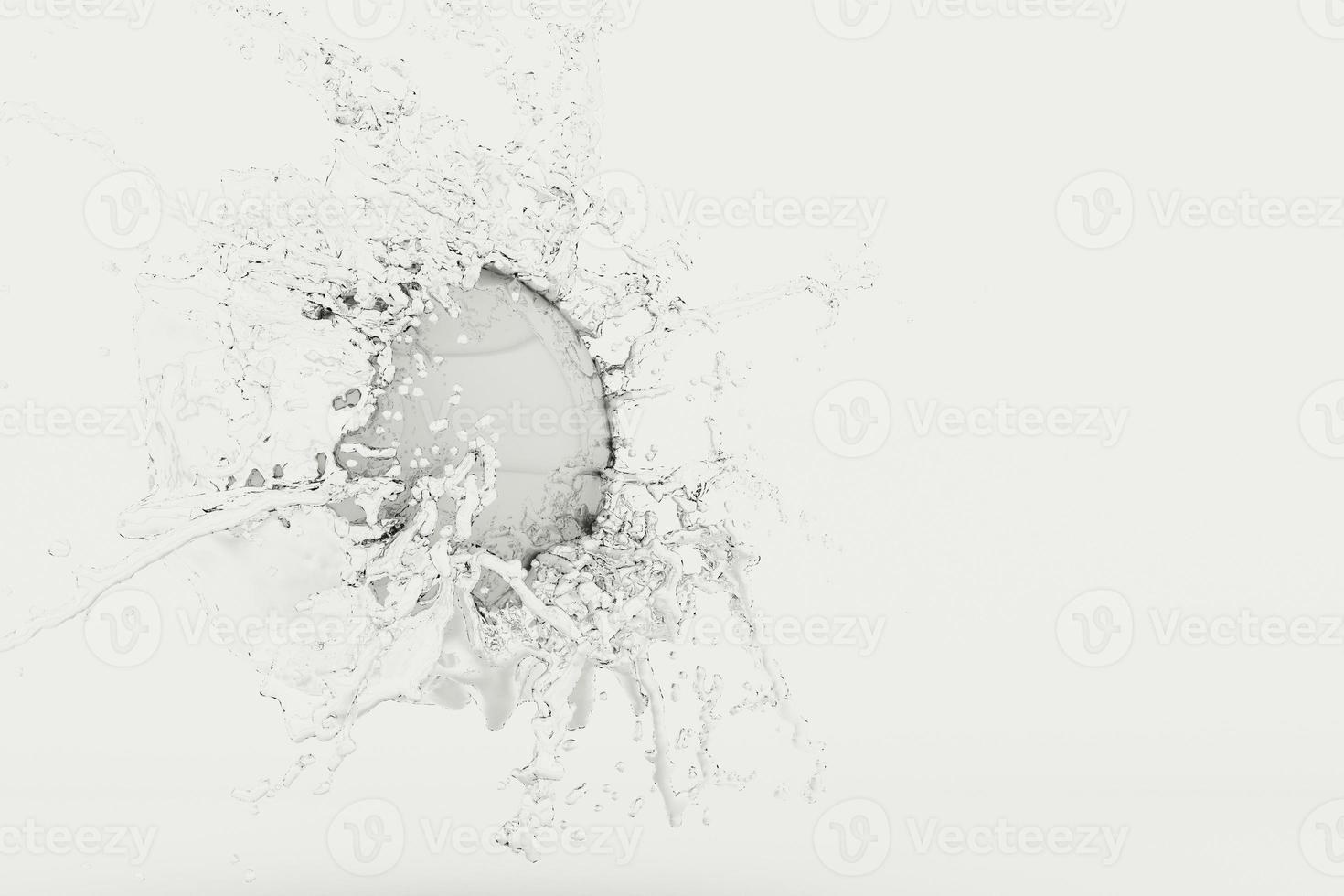 abstraktes schwarzes wasserballspritzen lokalisiert auf schwarzem hintergrund. 3D-Rendering foto