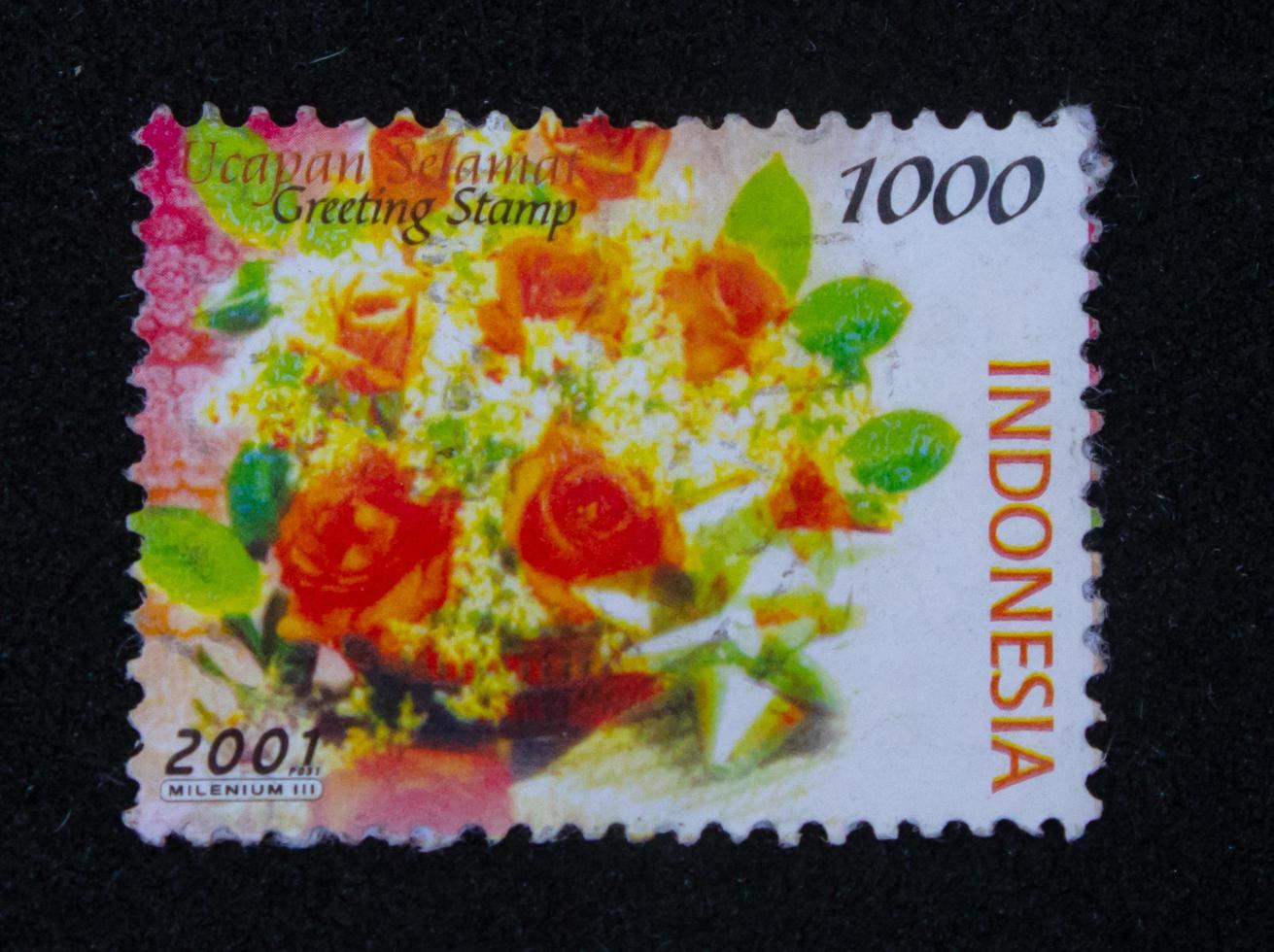 Sidoarjo, Jawa Timur, Indonesien, 2022 - Philatelie, Briefmarkensammlung zum Thema Blumenstrauß foto