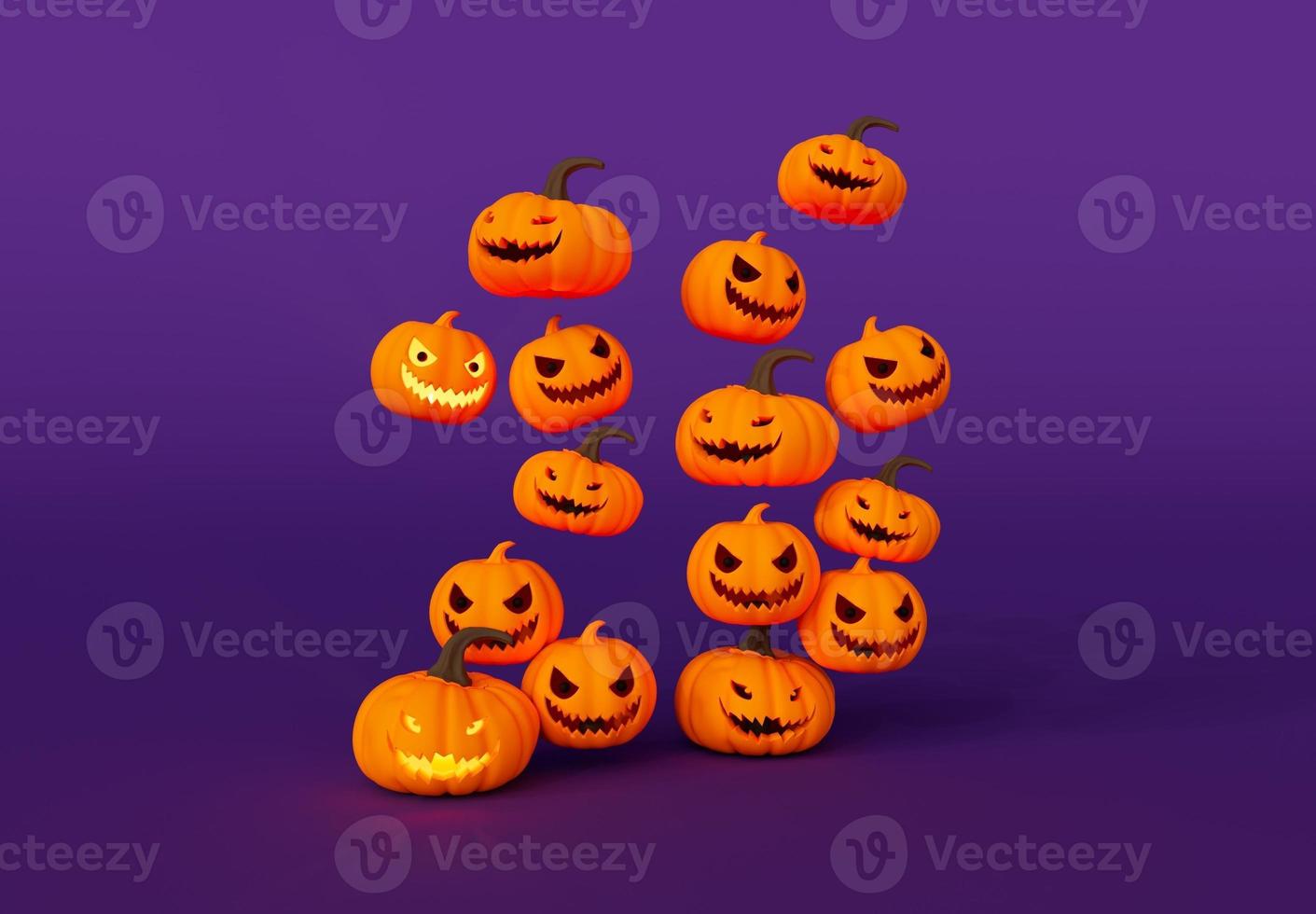 3D-Darstellung von Halloween-Kürbis, der in einer leuchtenden Kerze fliegt, minimales Design-Element für Halloween-Hintergrund foto