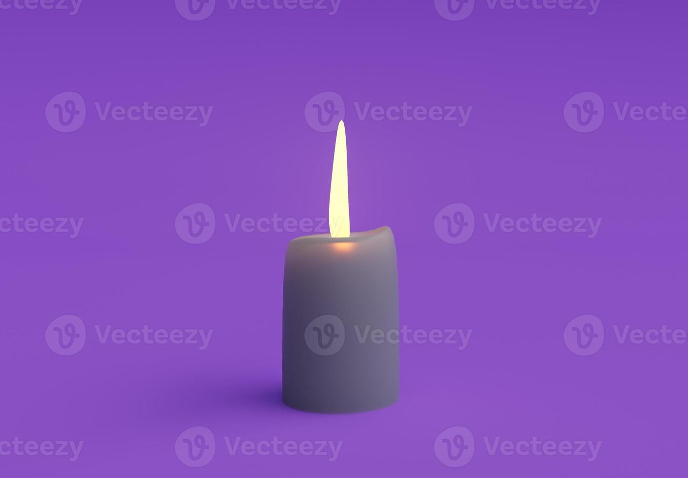 3D-Rendering von Kerzenglühen, Kerzengestaltungselement, auf violettem Hintergrund foto