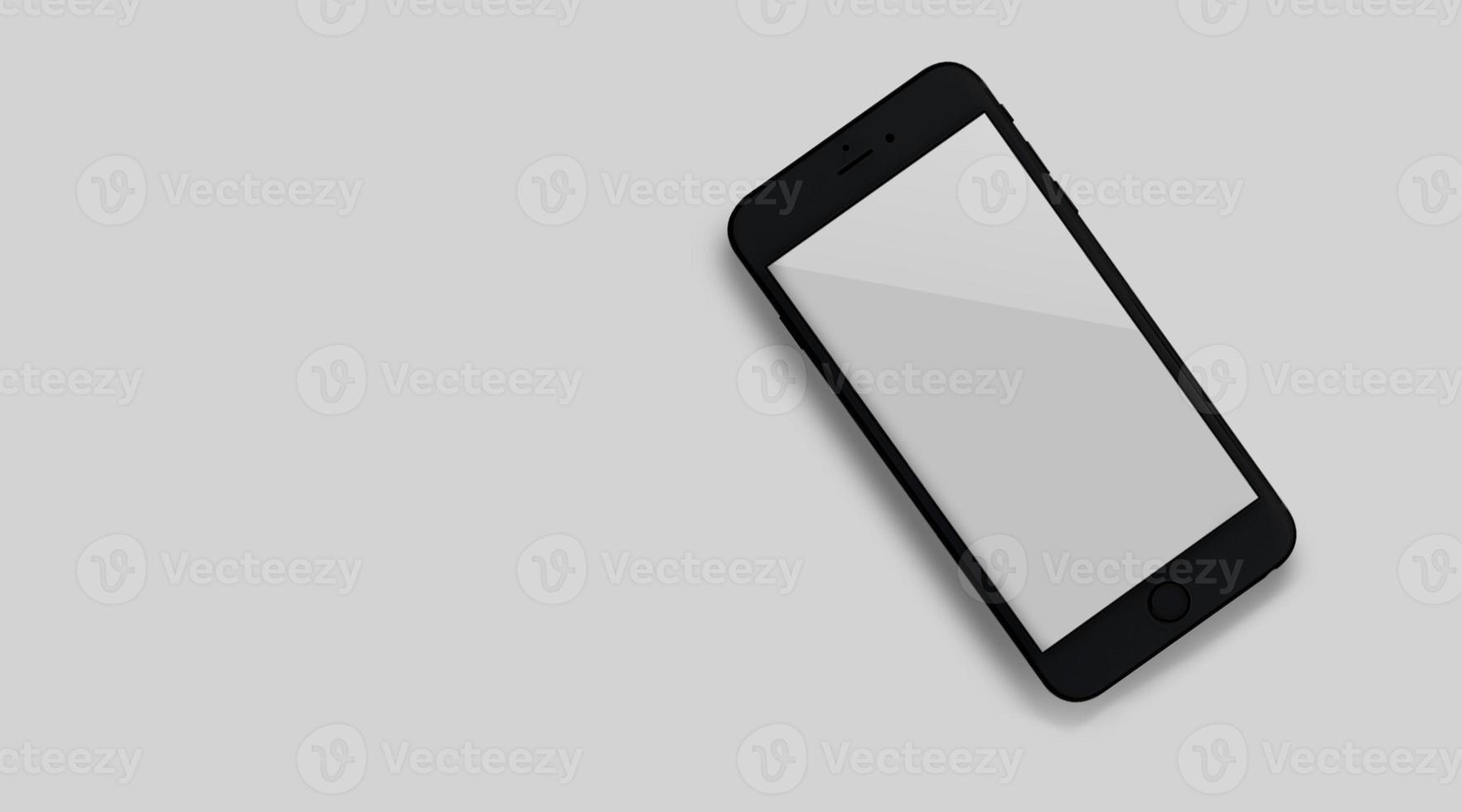 Modell eines neuen Smartphones mit einem weißen Bildschirm, Nahaufnahme von oben. foto