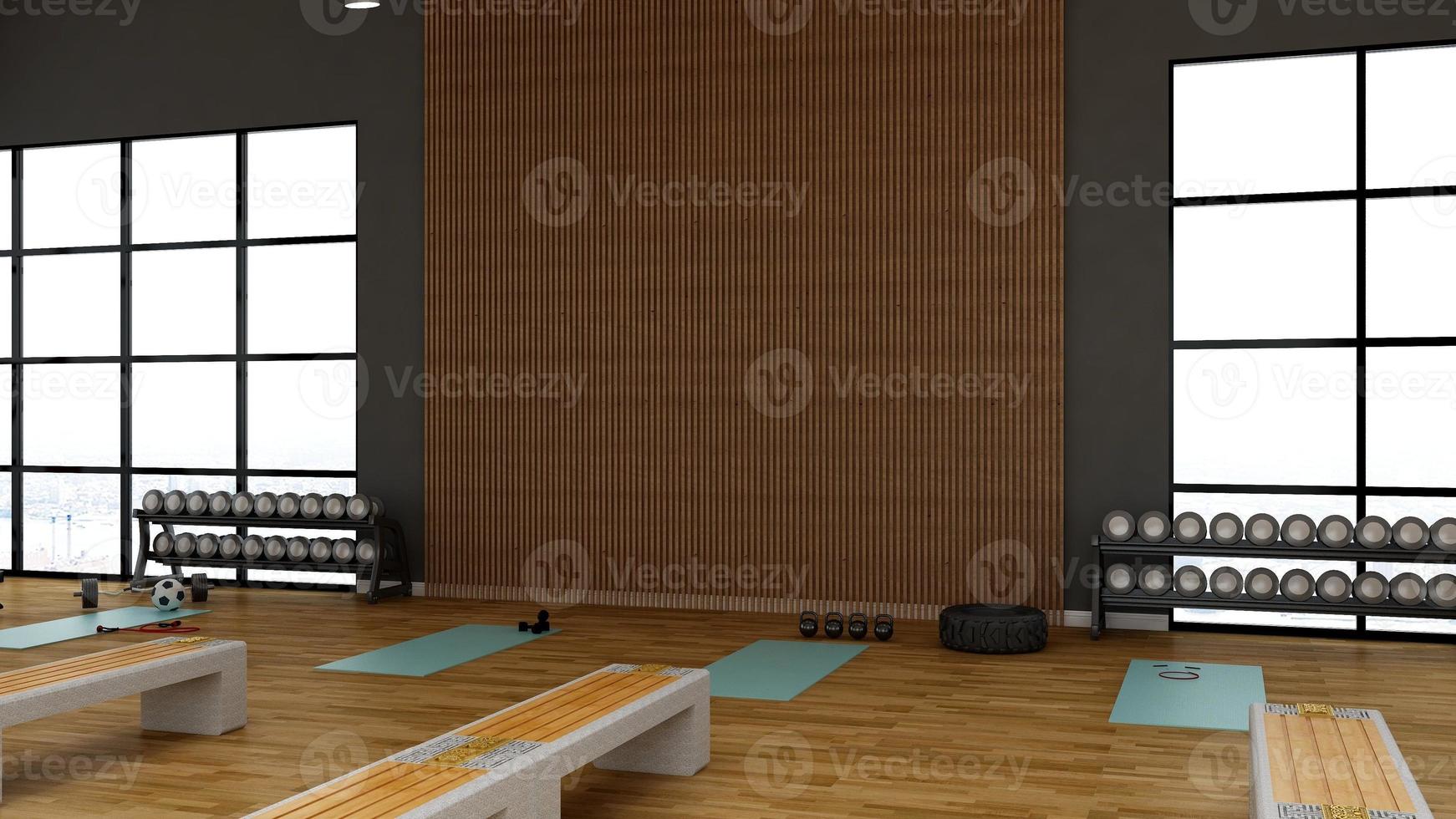 Modernes Fitnessstudio-Innendesign - modernes minimalistisches Konzept in 3D-Rendering foto