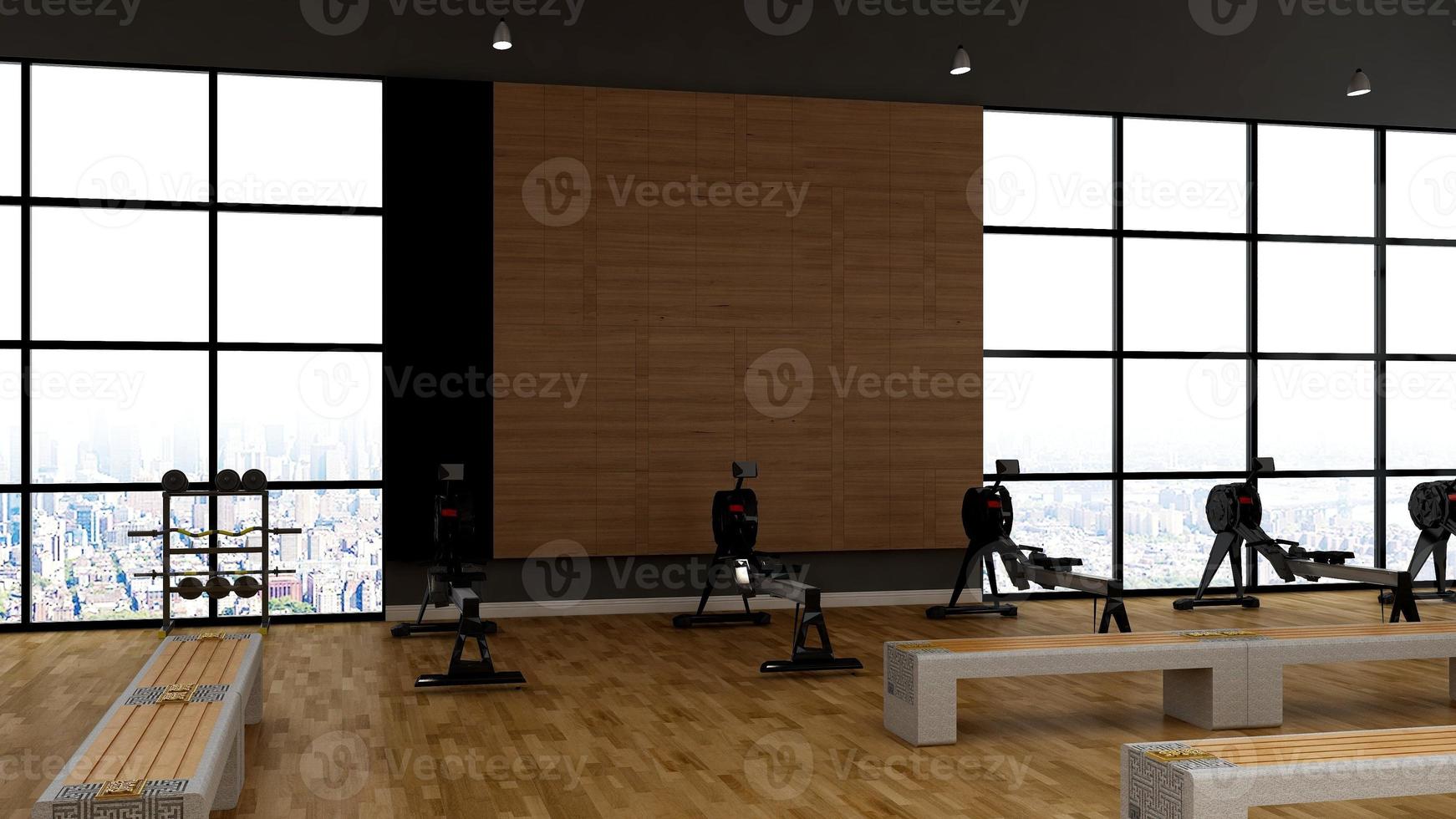 Modernes Fitnessstudio-Innendesign - modernes minimalistisches Konzept in 3D-Rendering foto
