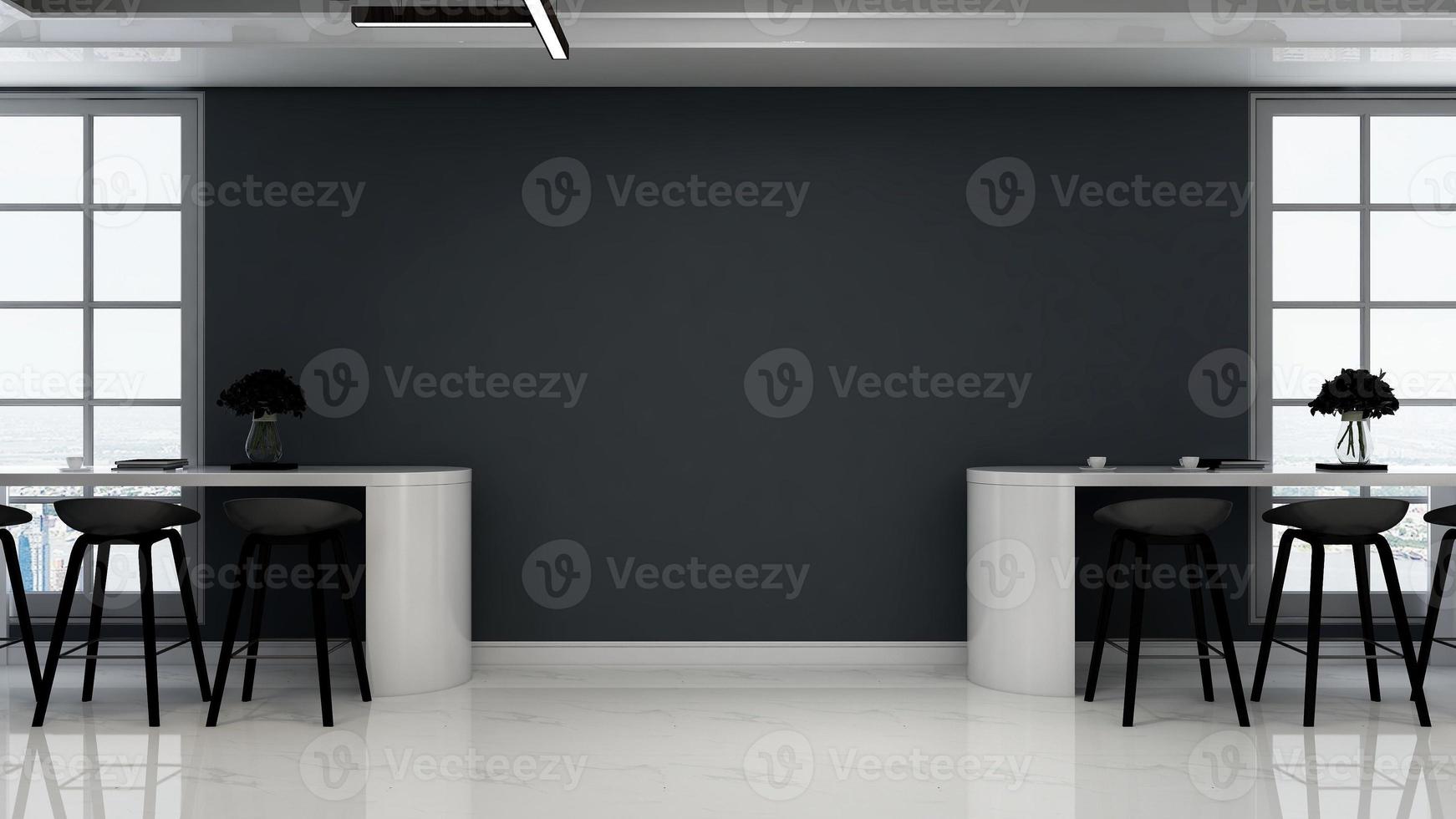 3D-Darstellung moderner Bürospeisekammer - Innenarchitektur minimalistisches Küchenbarkonzept foto