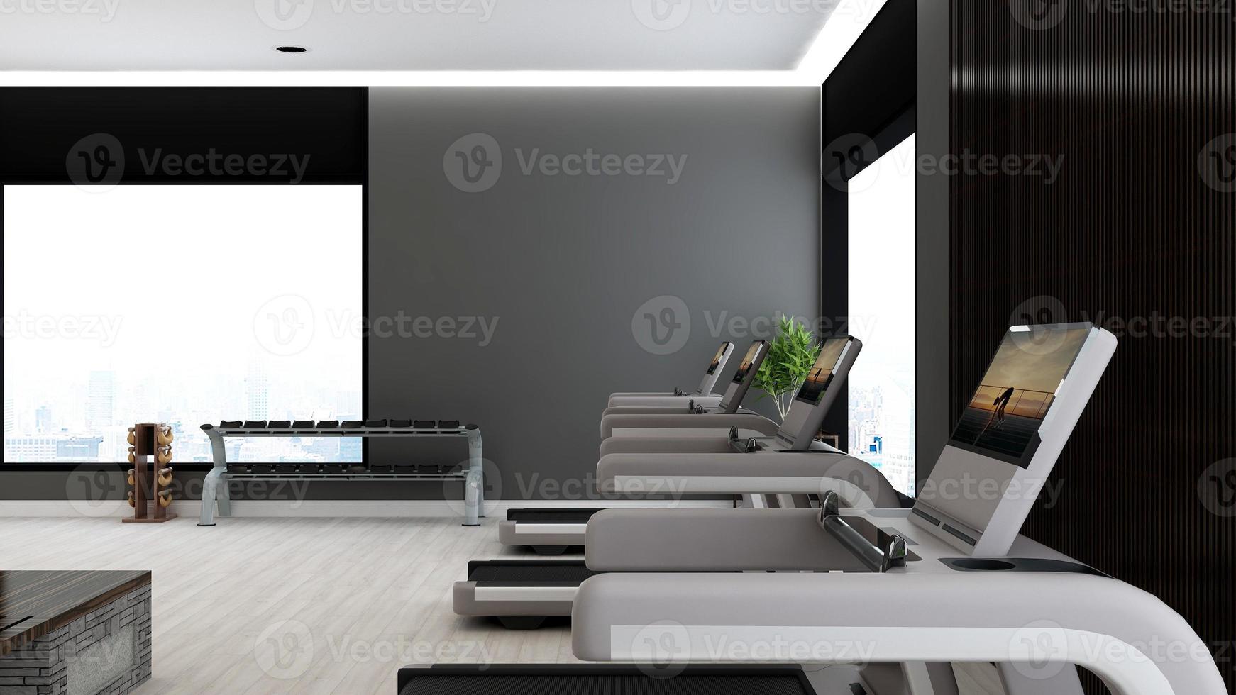 3D-Rendering - moderner Minimalist der Innenarchitektur des Fitnessstudios foto