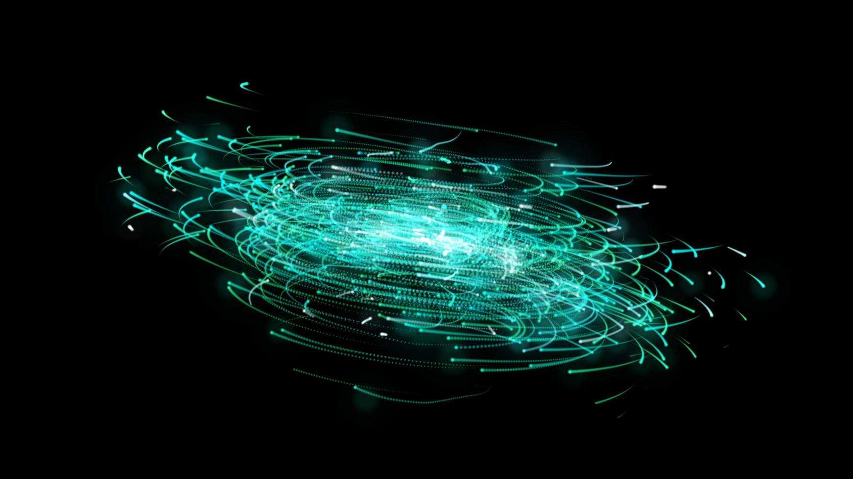 Grün rotieren kreisförmige Partikel im schwarzen Raum - Big Data Technologie Computer Illustration Grafik Hintergrundkonzept foto