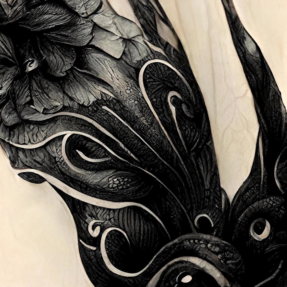 Maori-Tätowierung auf Schriftrolle, Strichzeichnungen, Tuschekunst, schwarze Tinte, klare Linien, Illustration foto
