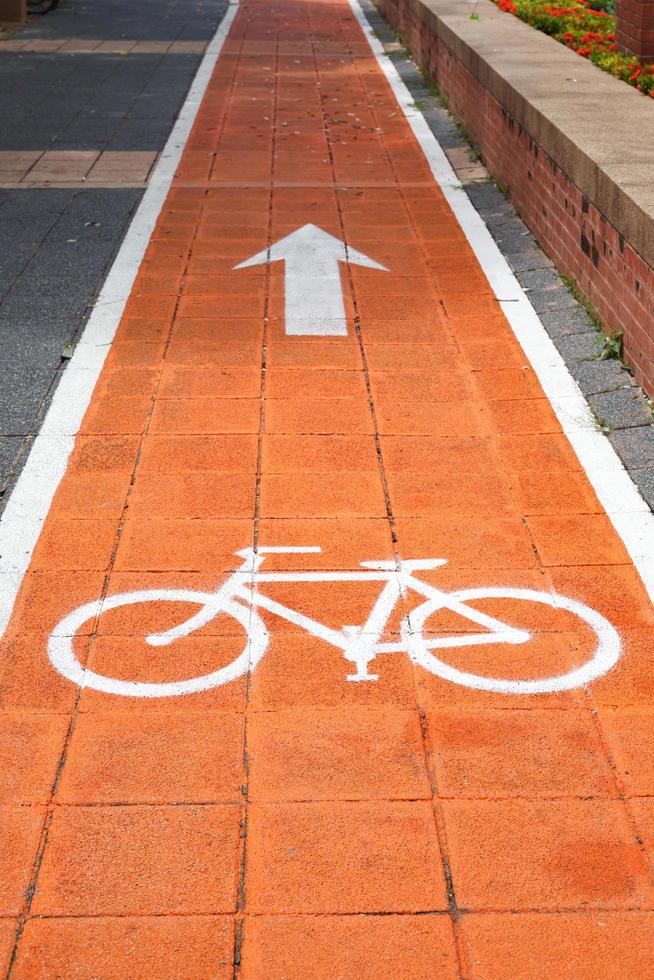 Radweg und weißes Fahrradsymbol foto