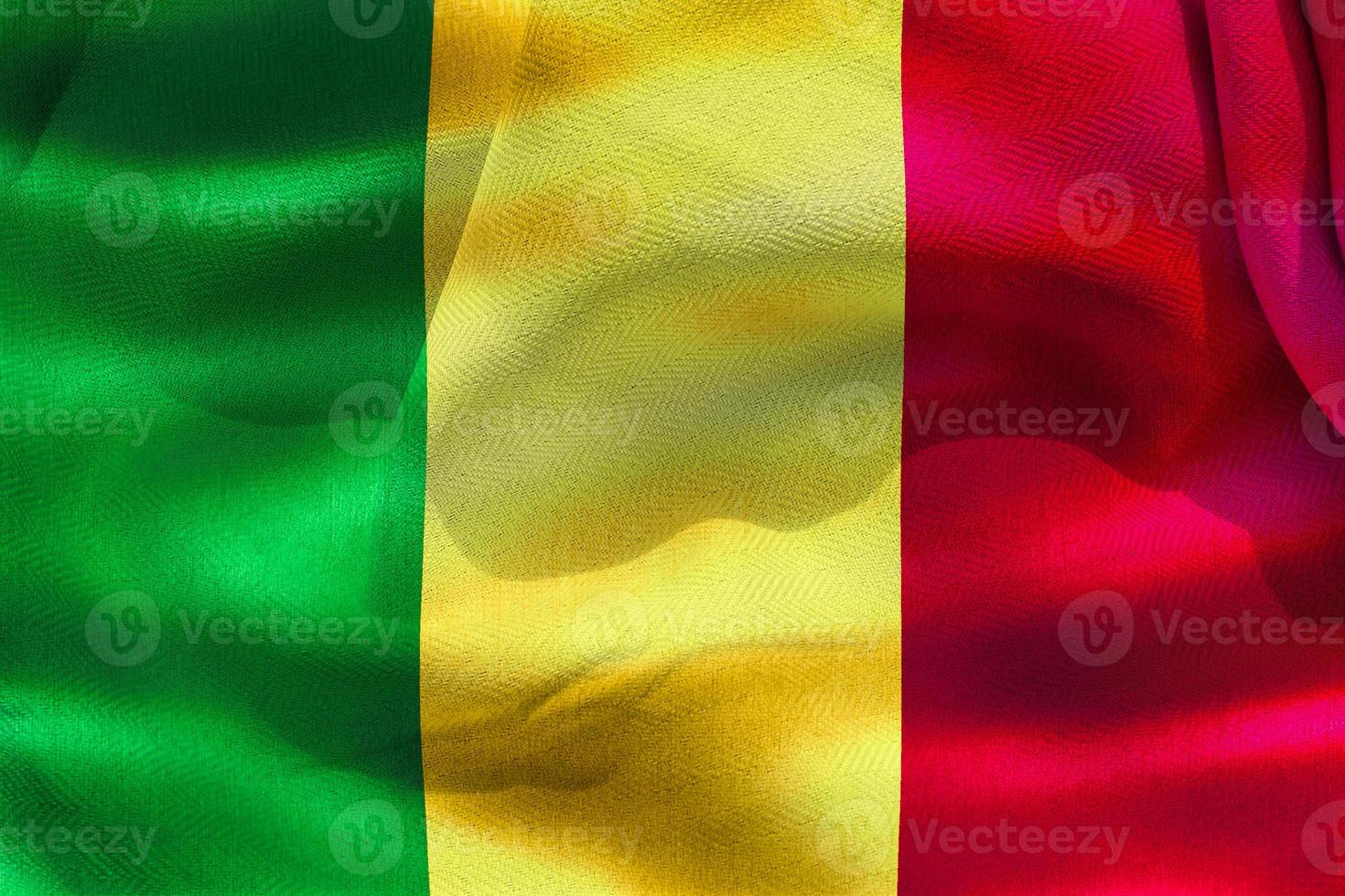 3d-illustration einer mali-flagge - realistische wehende stoffflagge foto