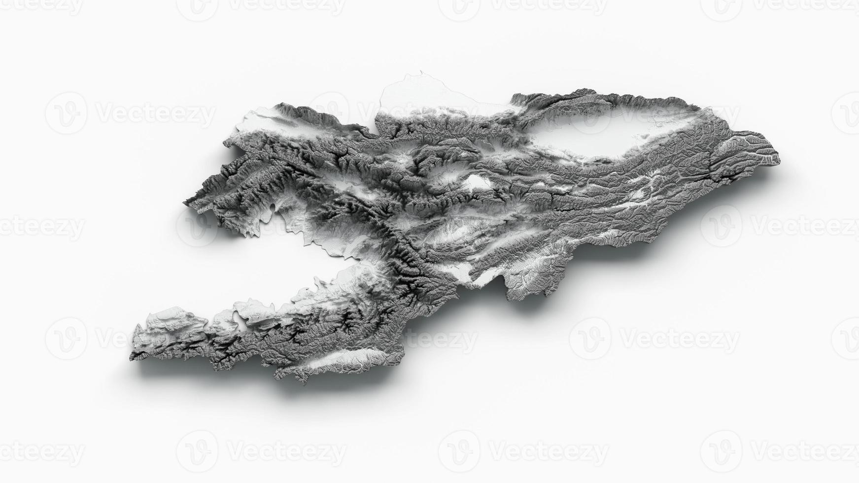 kirgisistan-karte flagge schattierte relieffarbe höhenkarte auf weißem hintergrund 3d-illustration foto