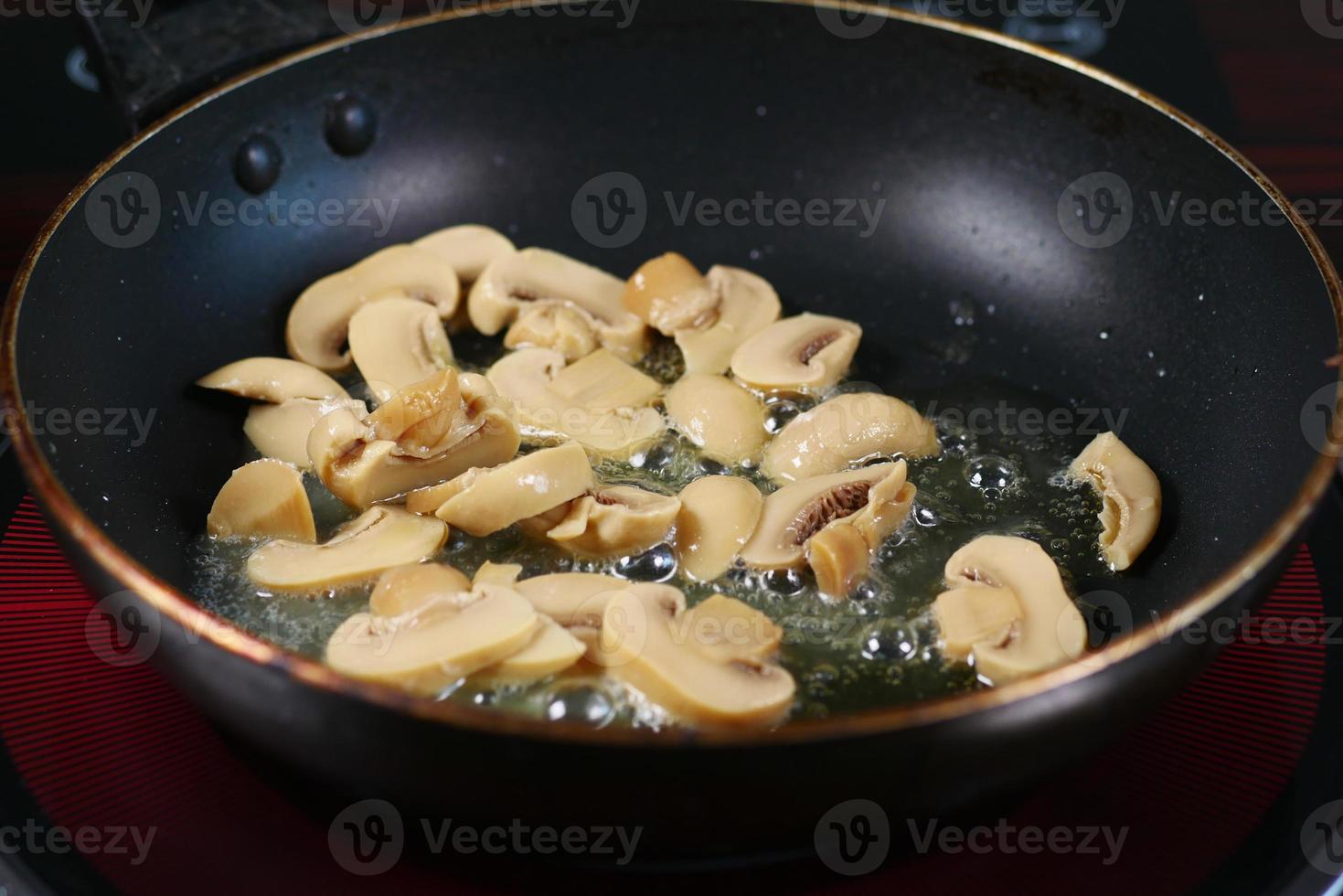 Pilz in einer Kochpfanne Draufsicht foto