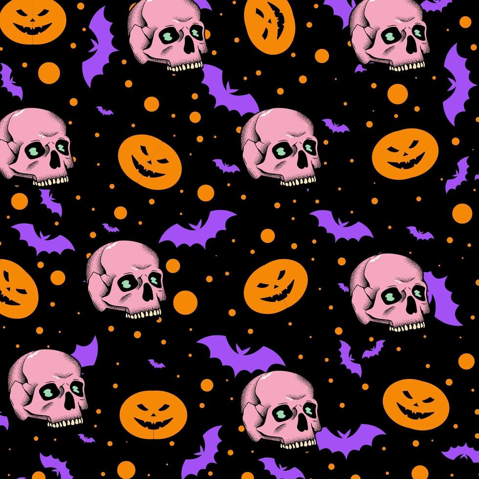 Geist Spinnennetz schwarzer Schädel Kürbis Fledermaus Spinne Bonbons Horror Happy Halloween Muster Hintergrund foto