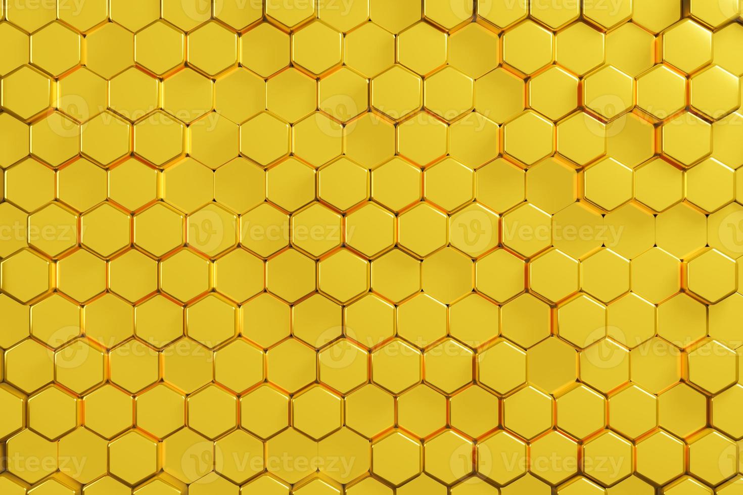 wabenmosaik goldenes geometrisches muster futuristischer hintergrund. 3d-illustration realistische abstrakte goldtapete hexagon mesh zellen textur. foto