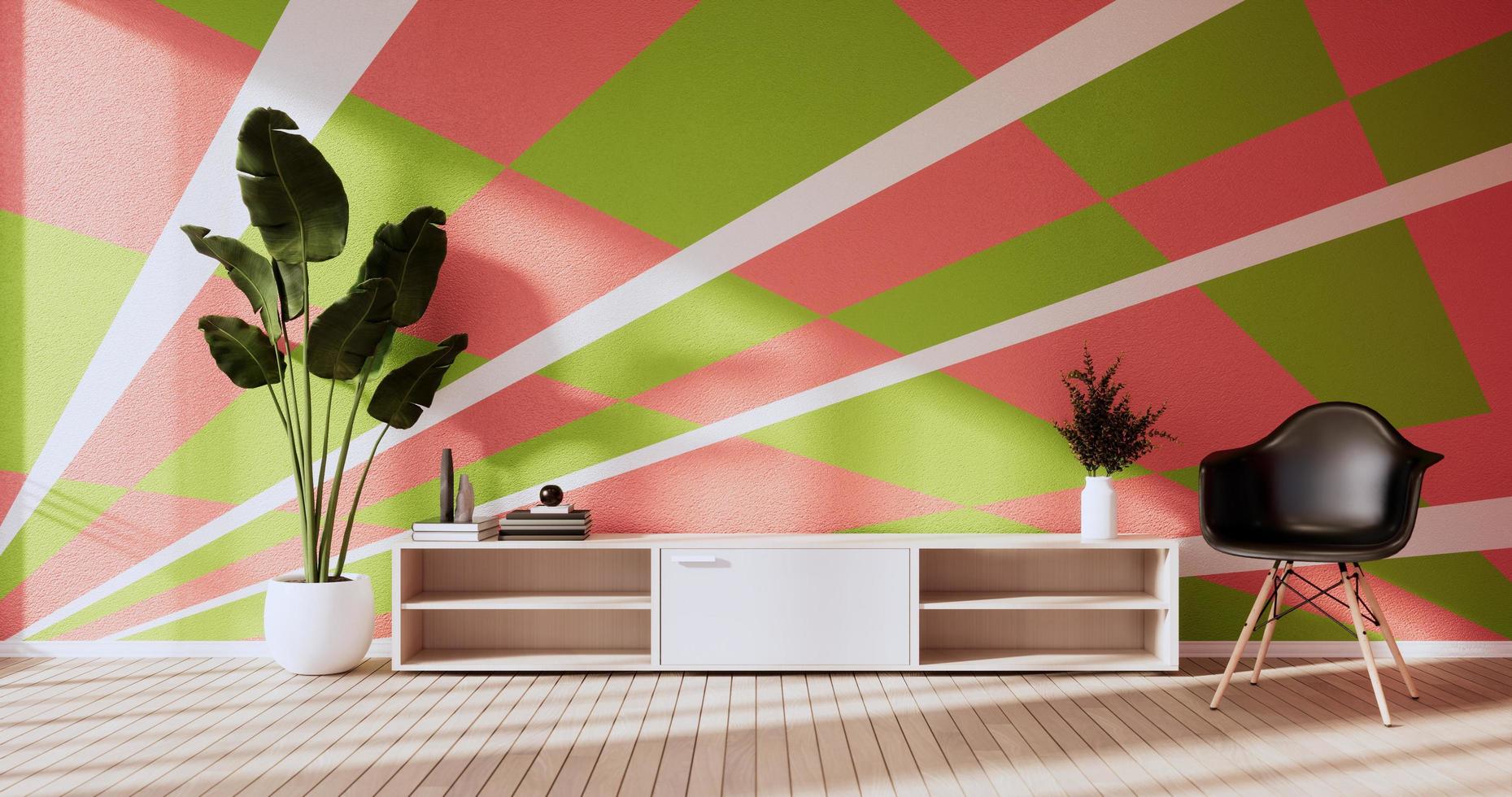 grüne und rosa wand im wohnzimmer zweifarbiges design.3d-rendering foto