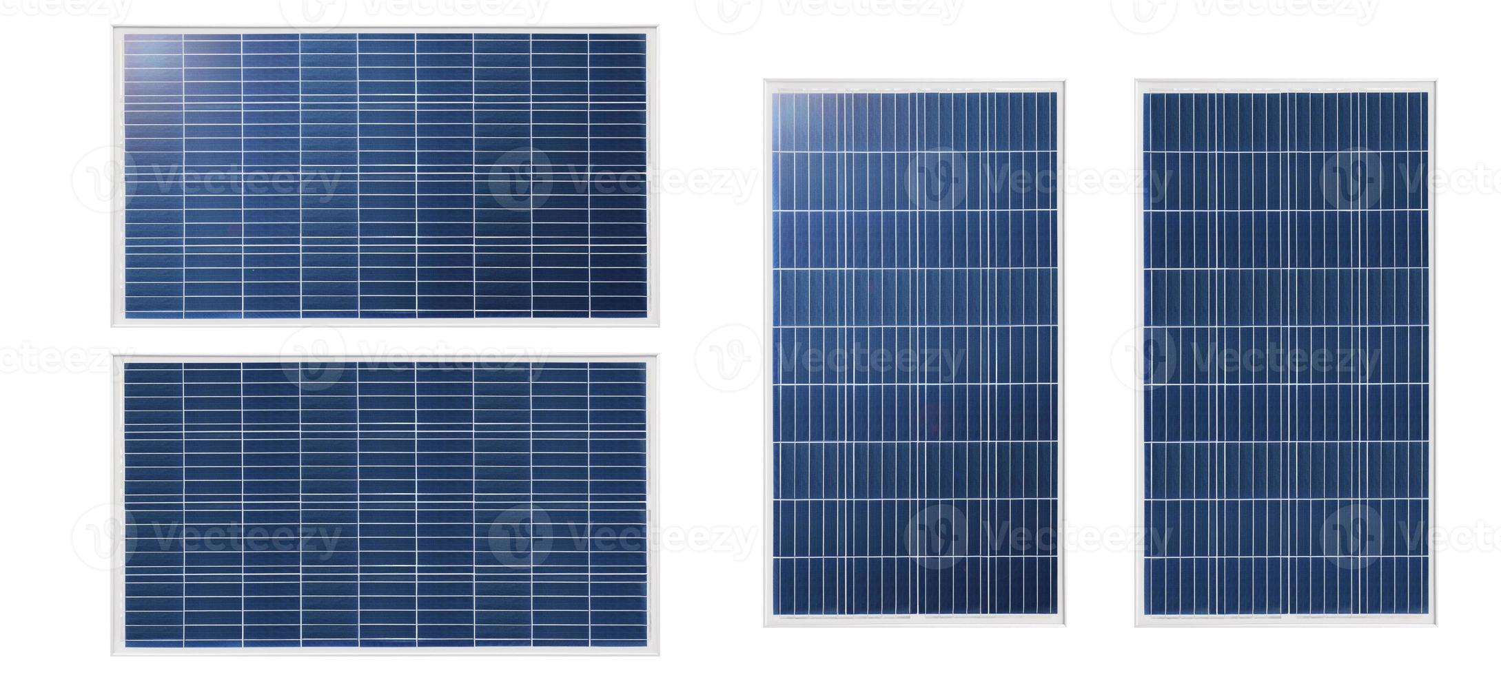 photovoltaische Solarzellenplatten isoliert auf weißem Hintergrund. Umweltthema. grünes energiekonzept. foto