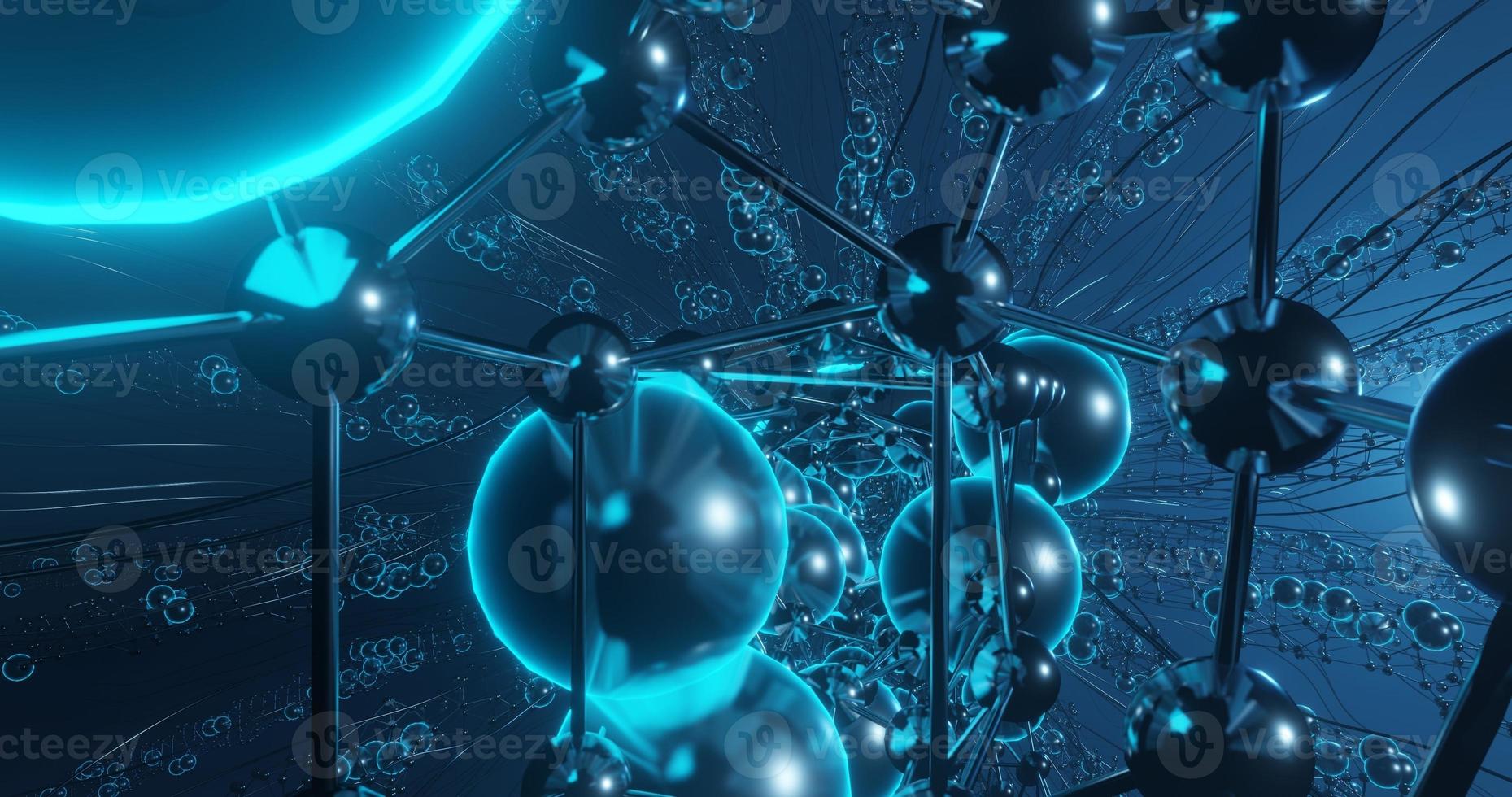 abstrakter hintergrund mit miteinander verbundenen molekülen in hellblau, 3d-rendering und 4k-größe foto