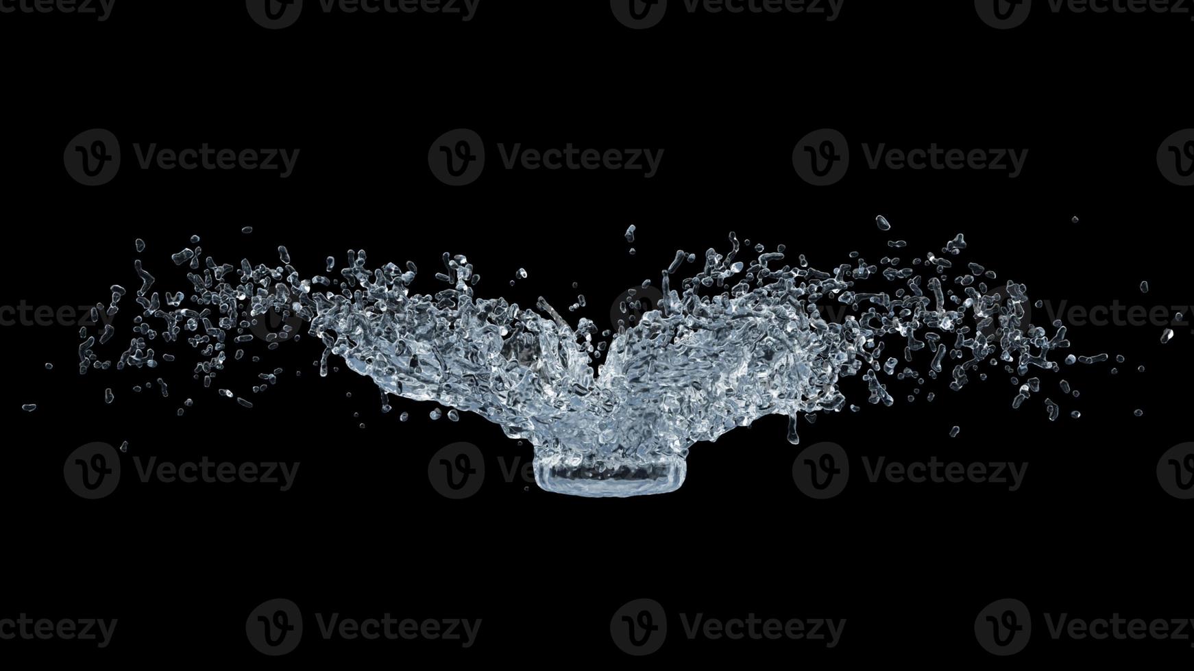 wasserspritzer mit tröpfchen auf schwarzem hintergrund. 3D-Darstellung. foto