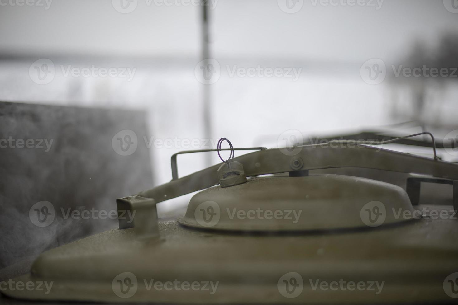 Militärische Feldküche. Details des Lebensmitteltanks. foto