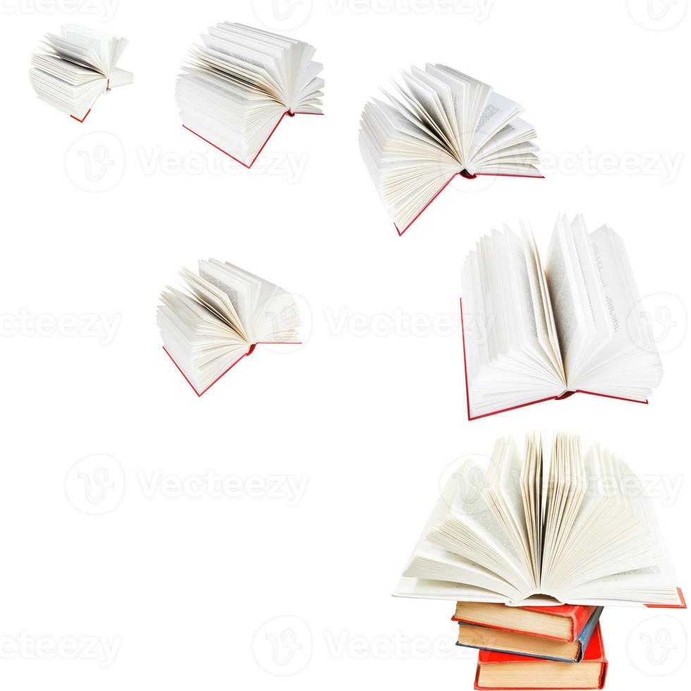 offene Bücher fliegen aus dem Stapel foto