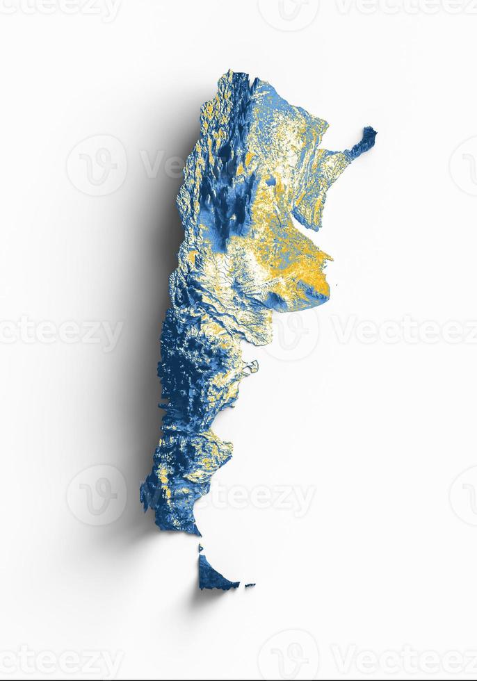 argentinien-karte mit den flaggenfarben rot und gelb schattierte reliefkarte 3d-illustration foto
