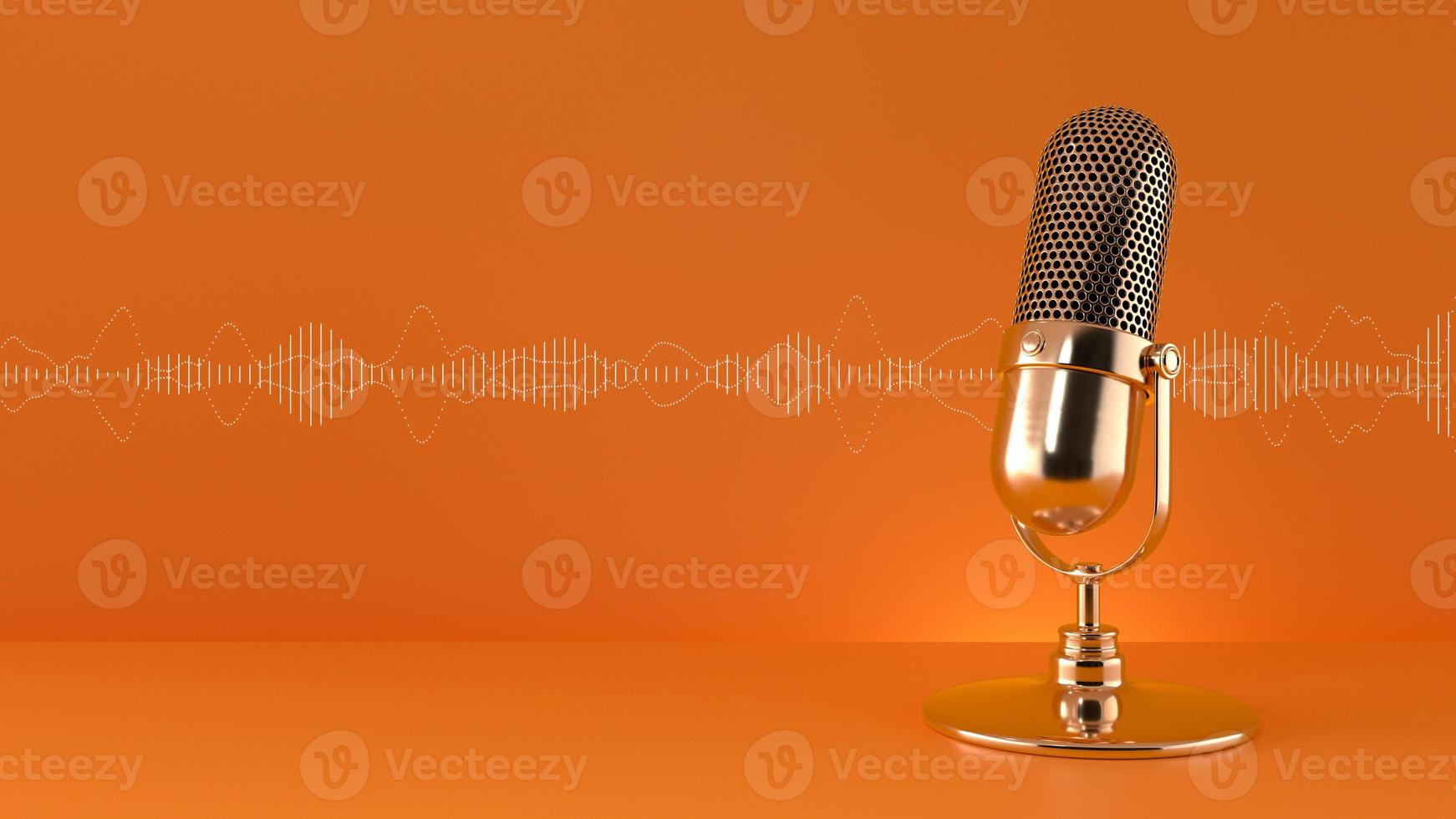 Inhalt des Erstellers. Mikrofon und Tonwellenform auf orangefarbenem Hintergrund. foto
