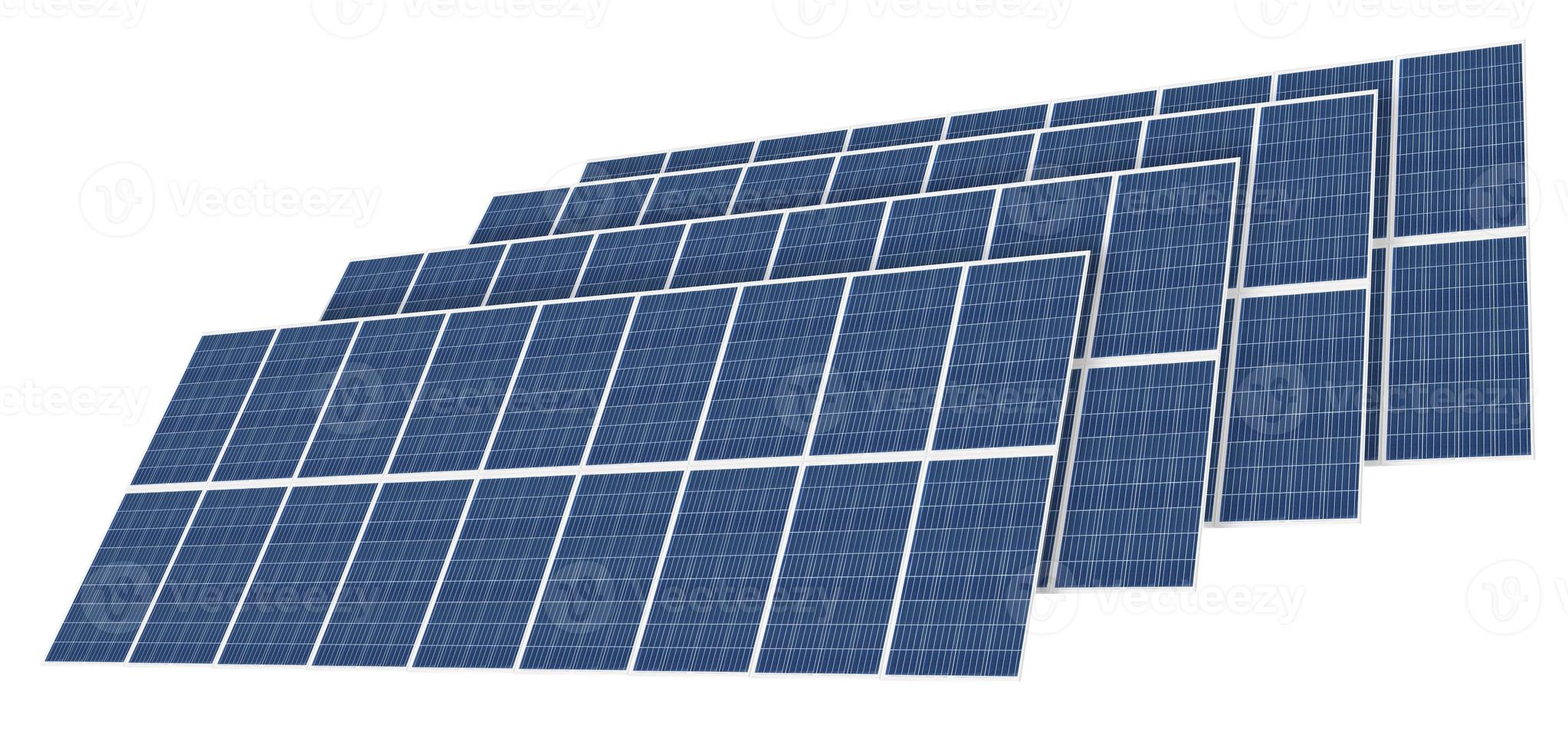Sonnenkollektoren isoliert auf weißem Hintergrund. umweltthema. grünes energiekonzept foto