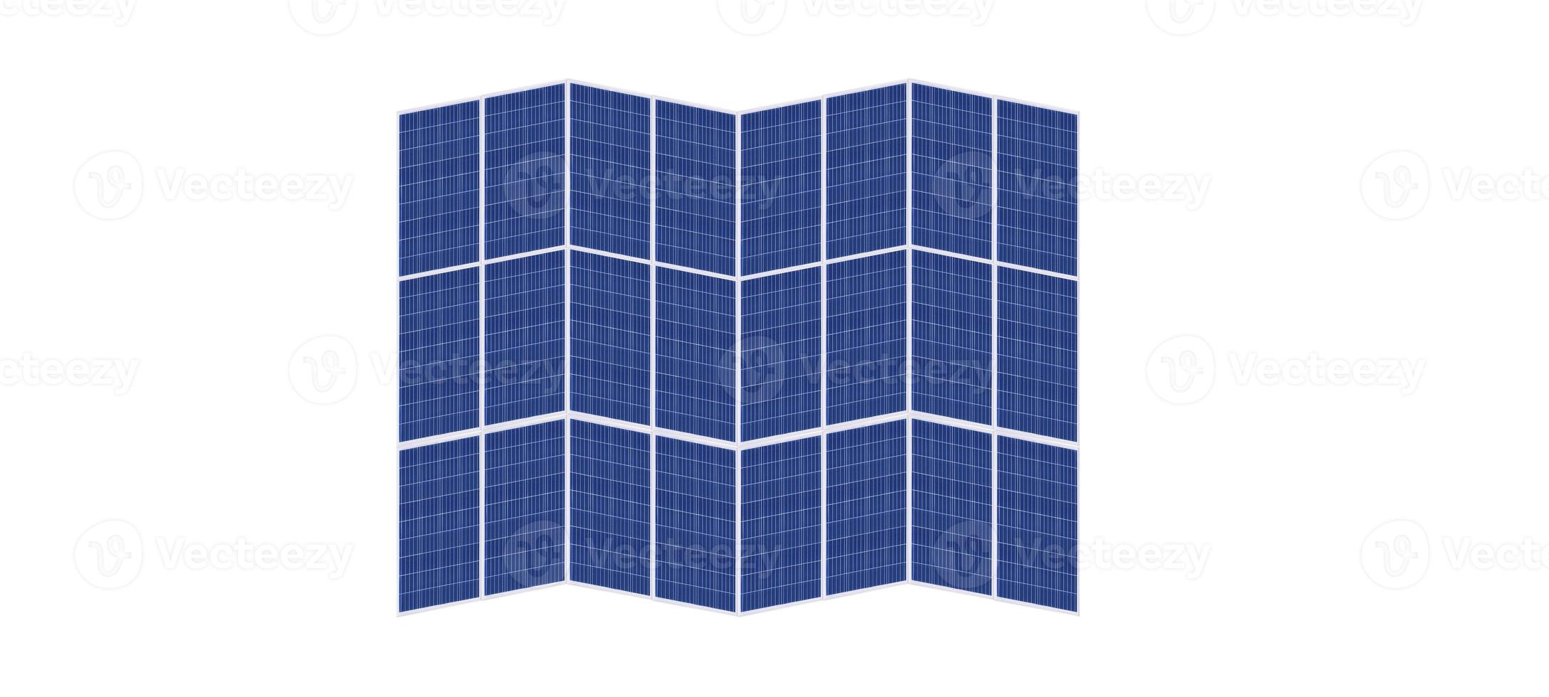 photovoltaische Solarzellenplatten isoliert auf weißem Hintergrund. Umweltthema. grünes energiekonzept. foto