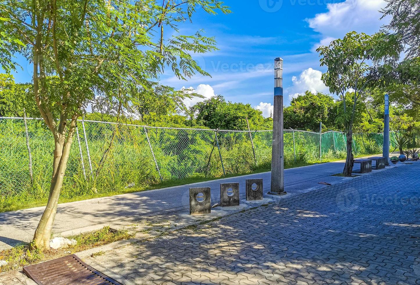 typische fußgängerstraße stadtbild wandmalereien playa del carmen mexiko. foto