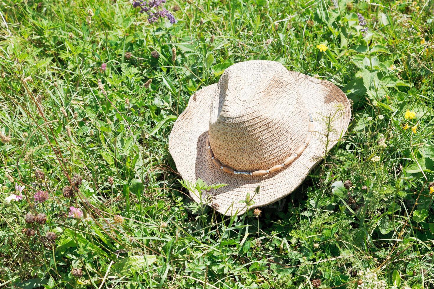 Cowboy-Strohhut auf grünem Gras foto