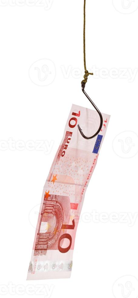 Angeln mit 10-Euro-Banknotenköder am Angelhaken foto