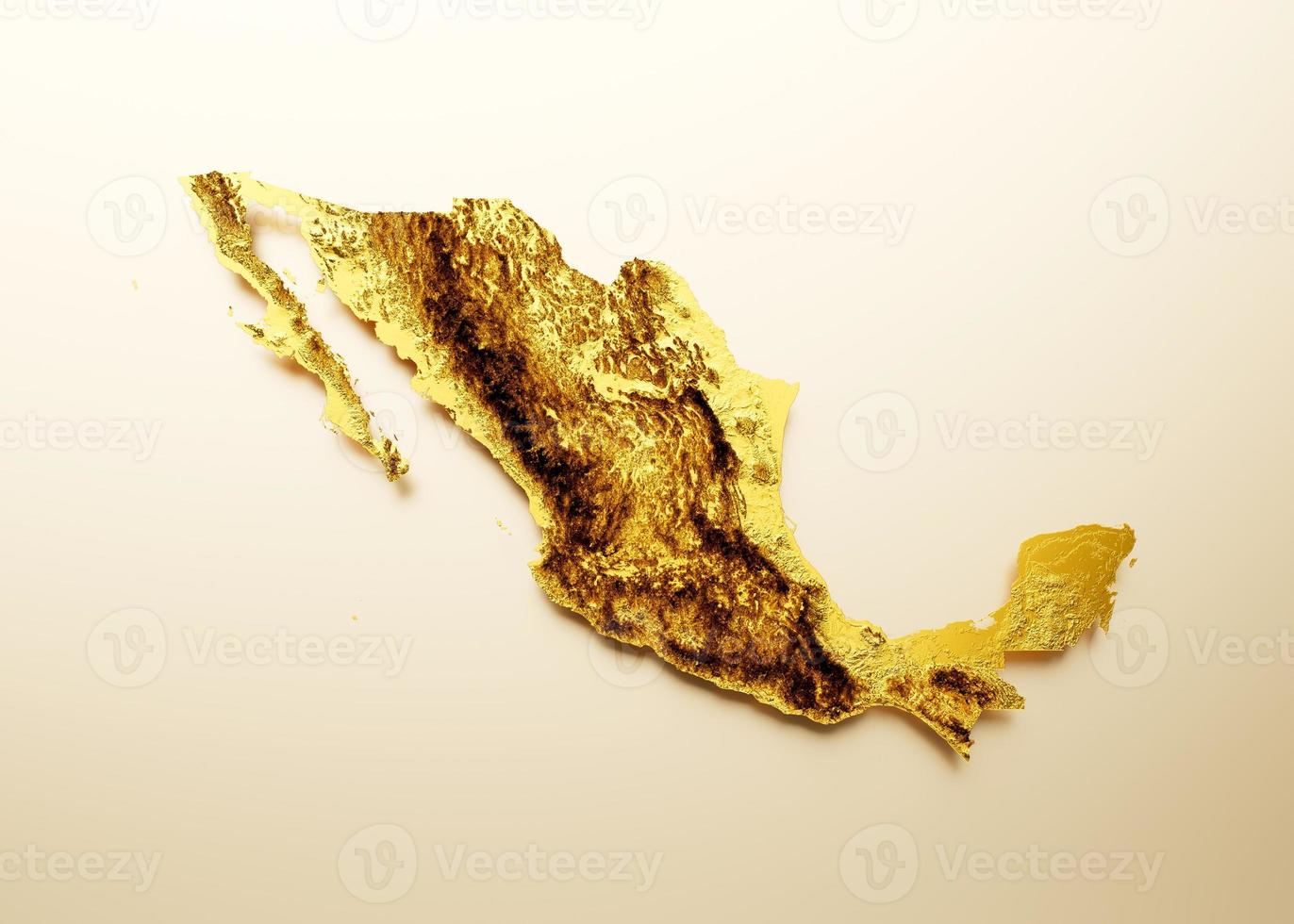 mexiko karte goldene metallfarbe höhenkarte auf weißem hintergrund 3d illustration foto
