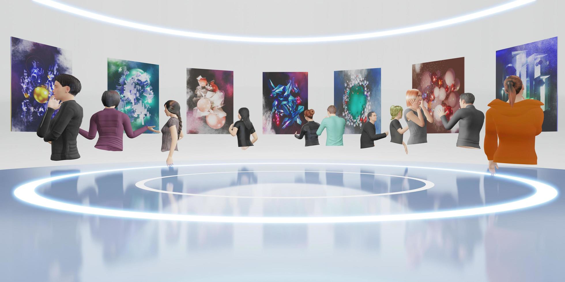 metaverse world nft art gallery avatare und vr-brillen 3d-illustrationen foto