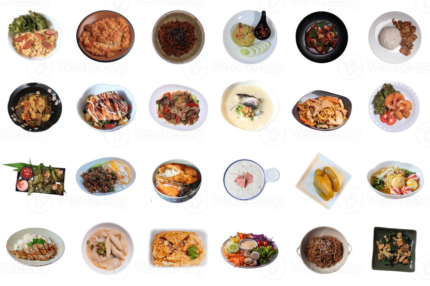 thailändisches Essen auf weißem Hintergrund. Sammlung von Speisen foto