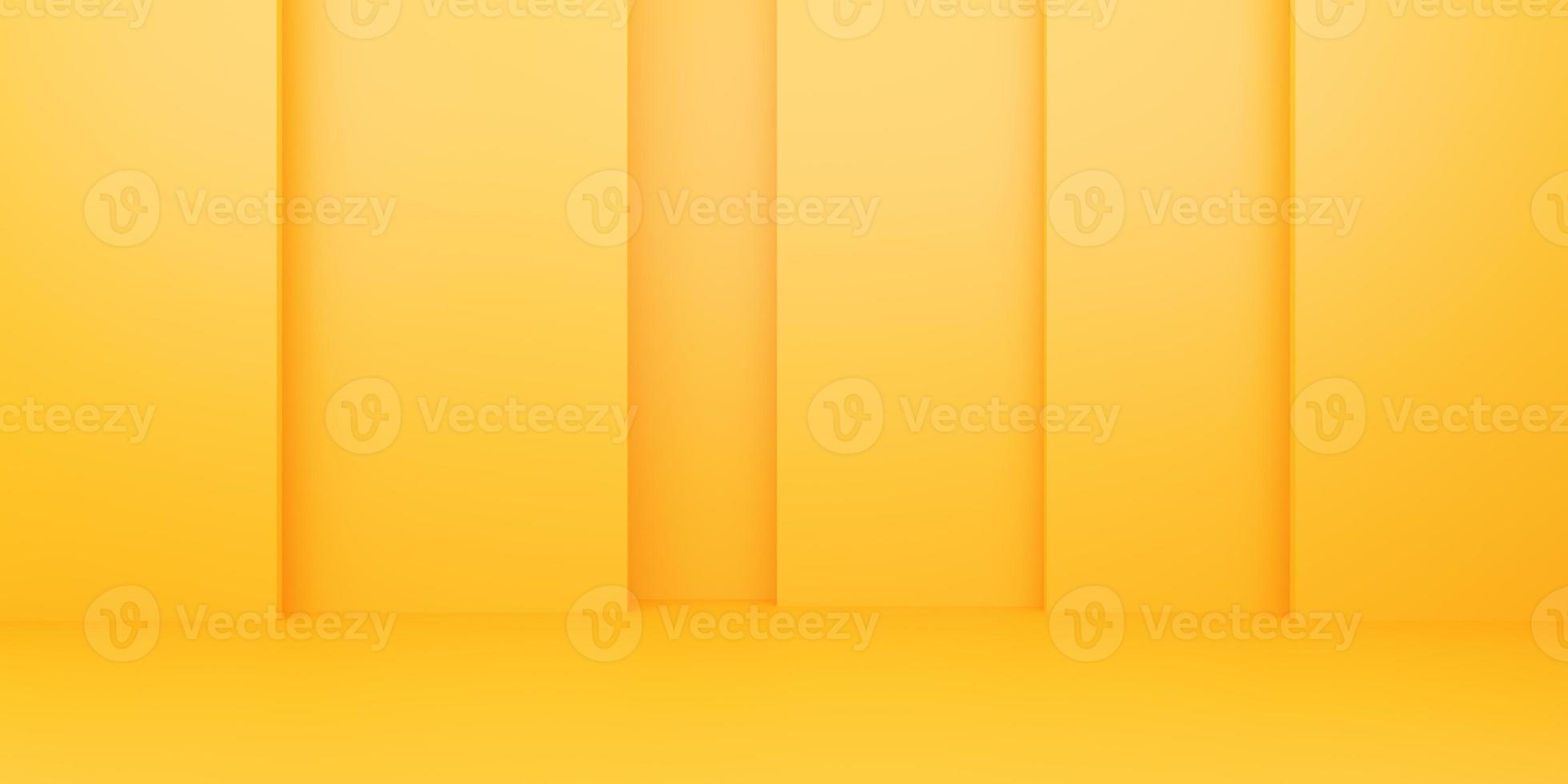 3D-Darstellung eines leeren gelb-orangeen abstrakten minimalen Hintergrunds. szene für werbedesign, kosmetikwerbung, show, technologie, lebensmittel, banner, creme, mode, kind, luxus. Illustration. Warenpräsentation foto